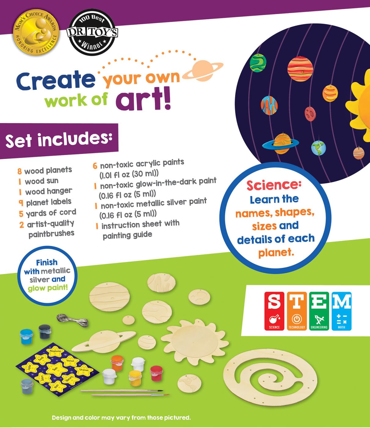 Works of Ahhh... Craft Set - Solar System Mobile Classic Wood Paint Kit