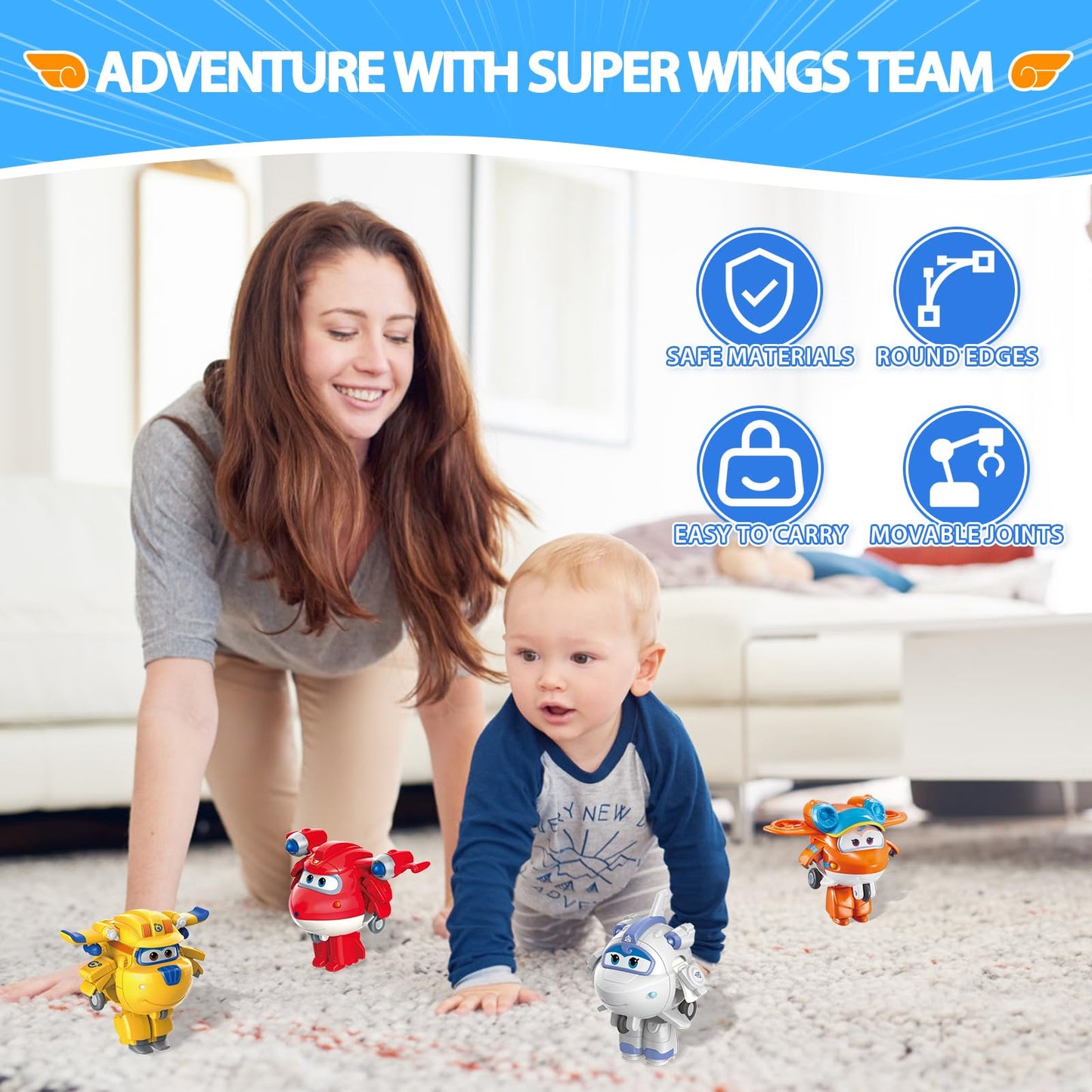 Super Wings 2" Transform-a-Bots 4-Pack, Supercharged Jett, Donnie, Astra, Sunny, Airplane Toys Vehicle Mini Figures, Fun Toys for Kids, Transformable Toy for 3 4 5 Year Old Boys and Girls