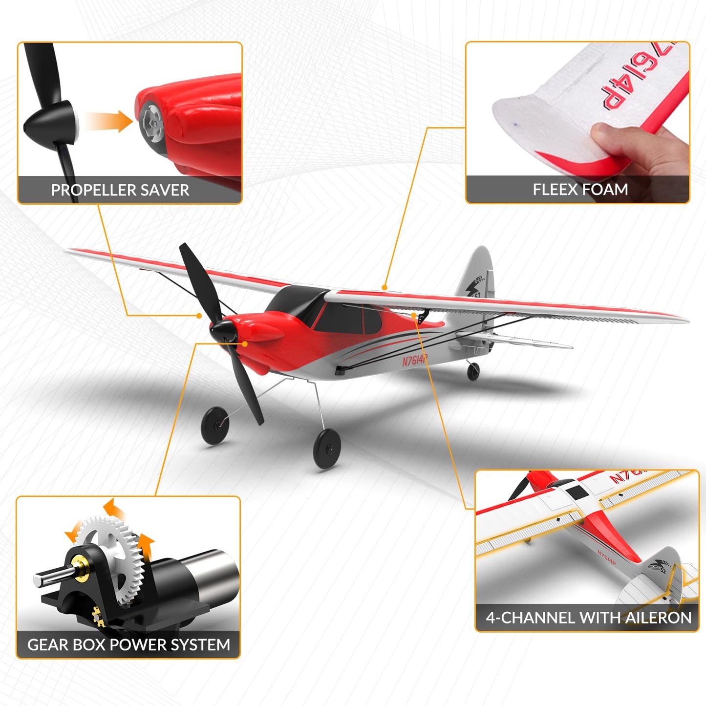 VOLANTEXRC RC Plane Trainer Sport Cub 4CH Remote Control Airplane with Prop Saver, 6-Axis Gyro Stabilizer & 3 Modes to Fly, Radio Controlled Aircraft RTF for Beginners & Adults (500mm,Red)