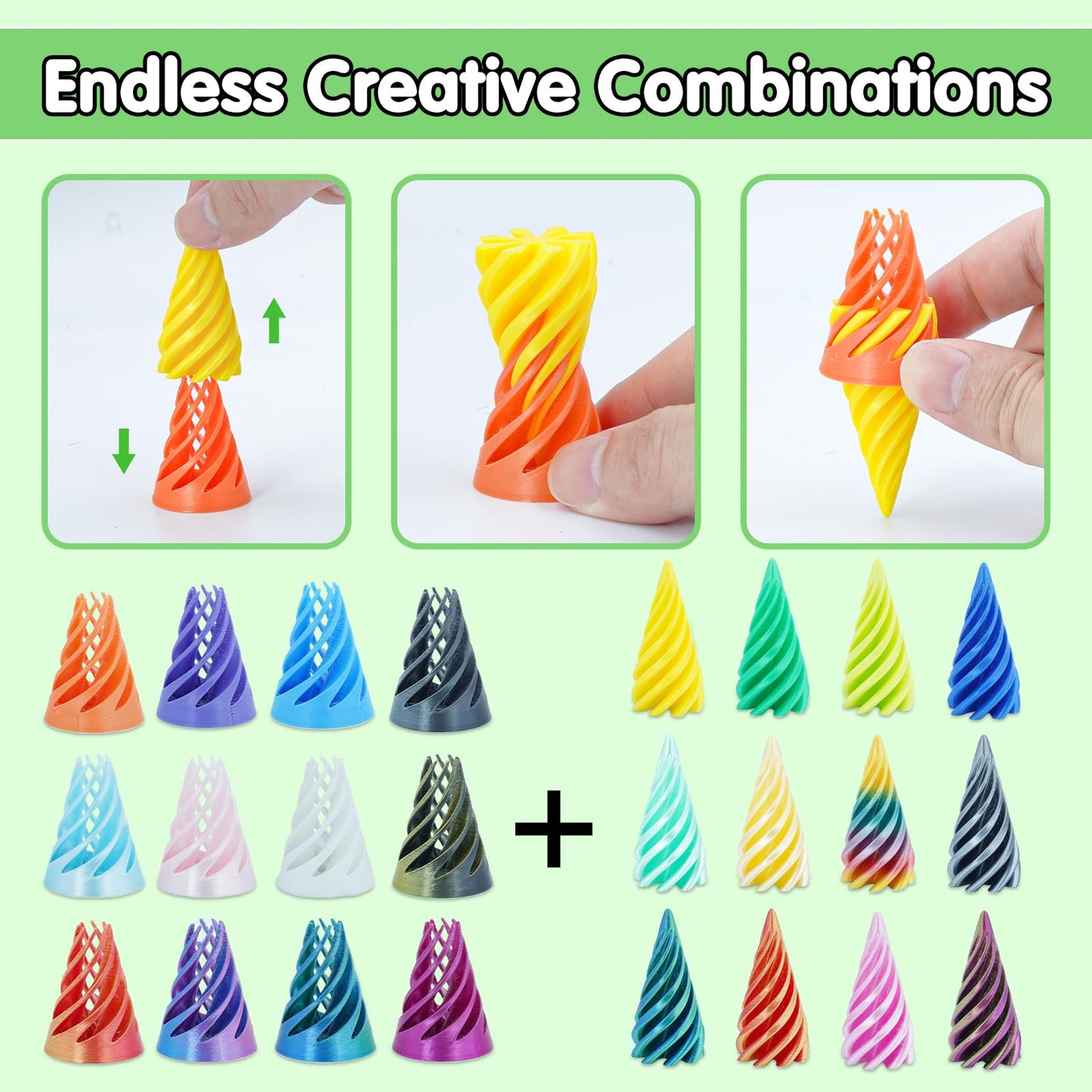 12Pcs Mini Spiral Cone Pyramid Fidget Toy, 3D Printed Impossible Cone Passthrough, Mini Vortex Thread Illusion Desk Deco, Anxiety & Stress Relief, Gift for Adults & Kids (Cone-12 PCS)