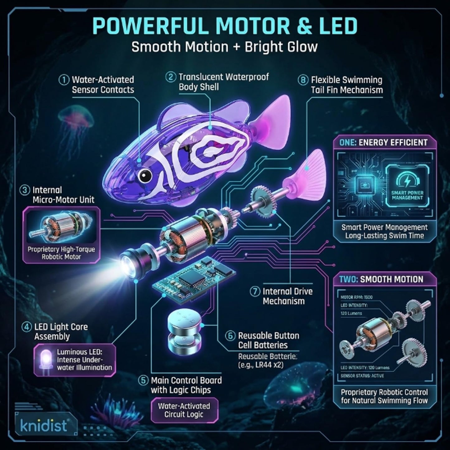Swimming Robot Fish Water Activated LED Light Up Automatic Interactive Electric Realistic Bath Pool Aquarium Cat Pet Floating Motorized Glowing Sensory Play(12PCS)