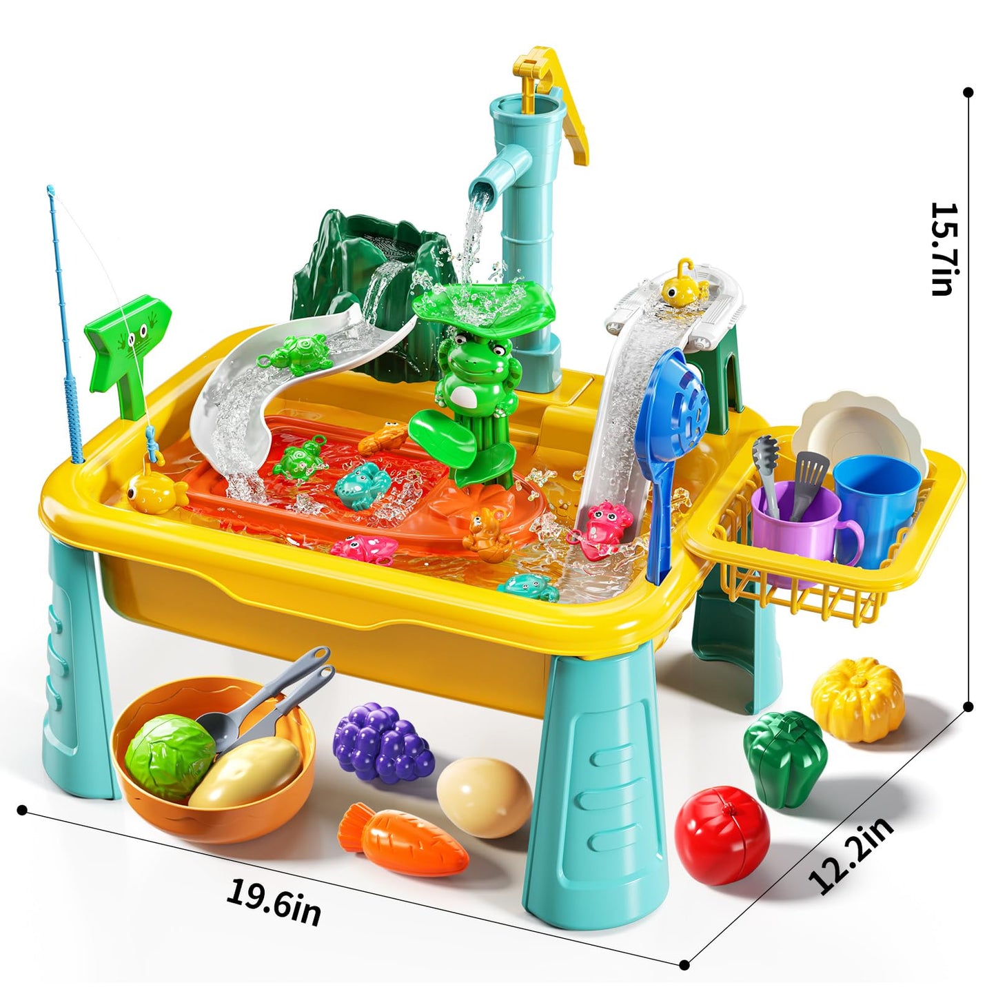 JUKUDAHU Water Table Toy for Boys Girls Aged 3 4 5 6 7 8, Kitchen Toys with Play Sink, Fishing Games, Toddler Sensory Water Play Table for Kids Ages 3-8, Summer Beach Outdoor Toys, Birthday Gifts 2+