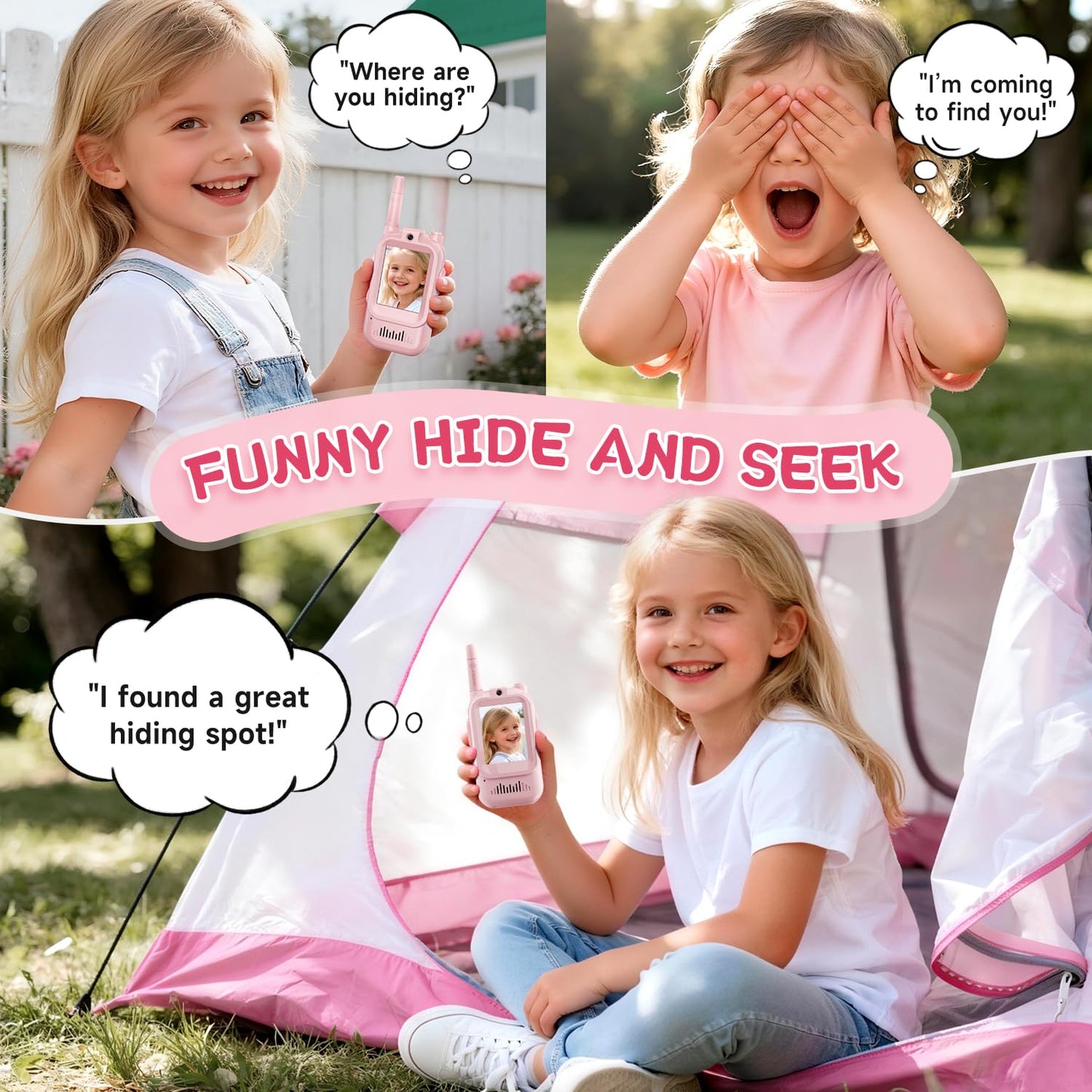 Video Walkie Talkies for Kids Ages 3-12, 2 Pack Rechargeable Video Intercom Toys with Camera, Indoor Outdoor Adventure Games for Family Camping Hiking Birthday Gifts for Boys Girls (Pink/Pink)