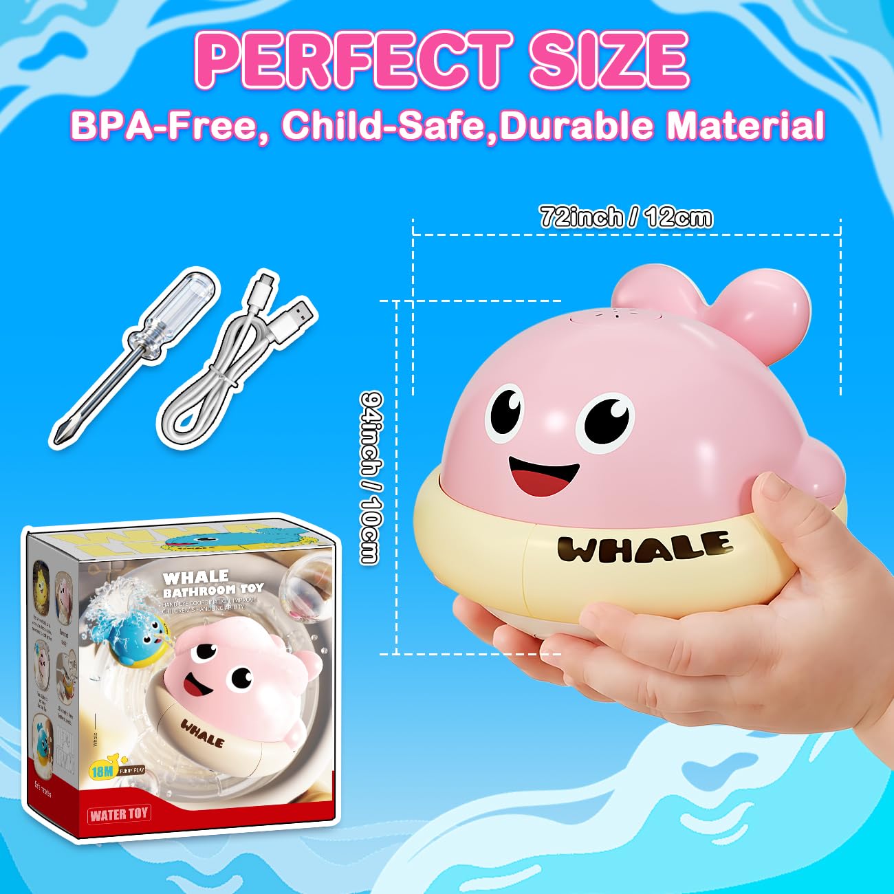 Baby Bath Toys, Light Up Rechargeable Whale Bath Toy Sprinkler for Kids 1-3, Toddler Outdoor Pool Water Table Bathtub Toys for Girl & Boy 6-12-18 Months, Birthday Gifts for Girls 1 2 3 Year Old