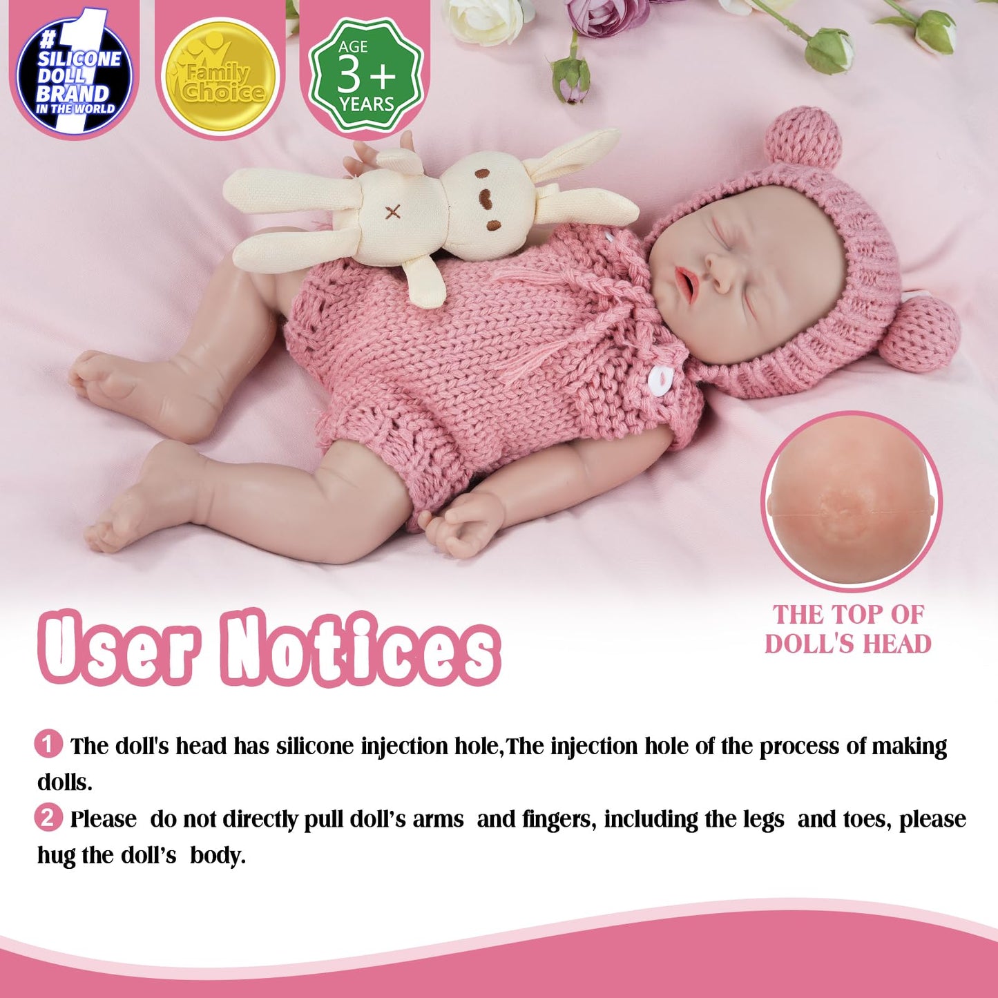 Vollence 12 inch Eyes Closed Silicone Baby Dolls Lifelike Real Sleeping Babies with Feeding Accessories for Children Gifts - Girl