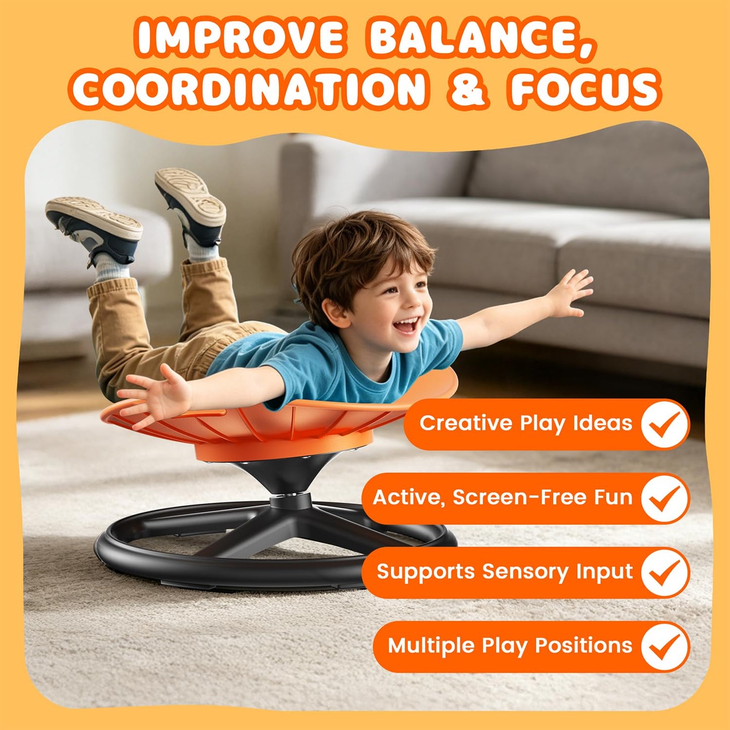 Tylunke Spinning Chair for Kids 360° Sensory Spinning Chair, Sensory Chair for Autistic & ADHD Kids, Kids Spinning Chair & Swivel Chair for Kids for Home Classroom Playroom
