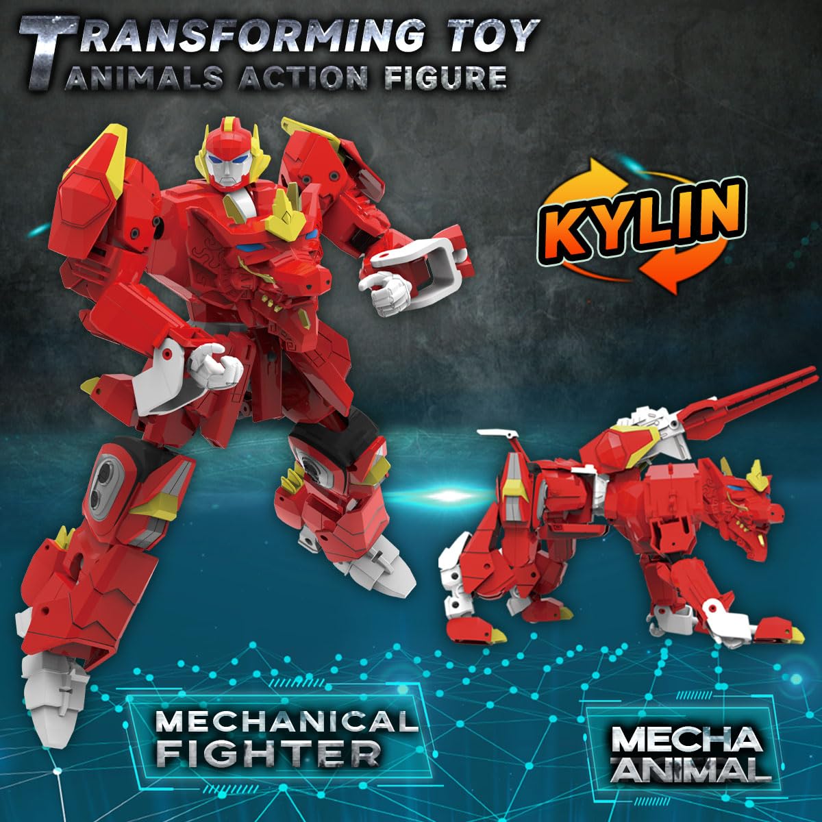 Wenbeier Animal Transforming Robot Toys Kirin Action Figure for Kids 10-in Deformation Robot for Boys & Girls Ages 6 7 8 9 10 (Red)