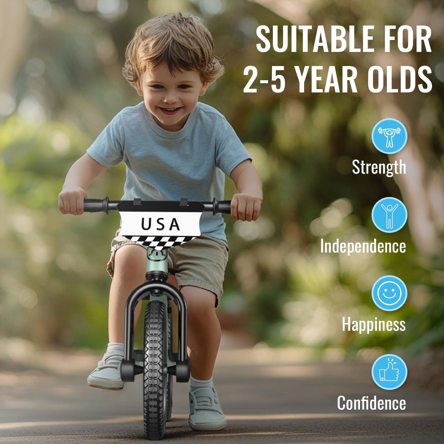 SEREED Toddler Balance Bike 2 Year Old, No Pedal Kids Bicycle Toys for 2-5 Years Old, Tool-Free Adjustment, Customize Plate with Stickers, Gift for 2-3 Boys Girls (Mint Green)