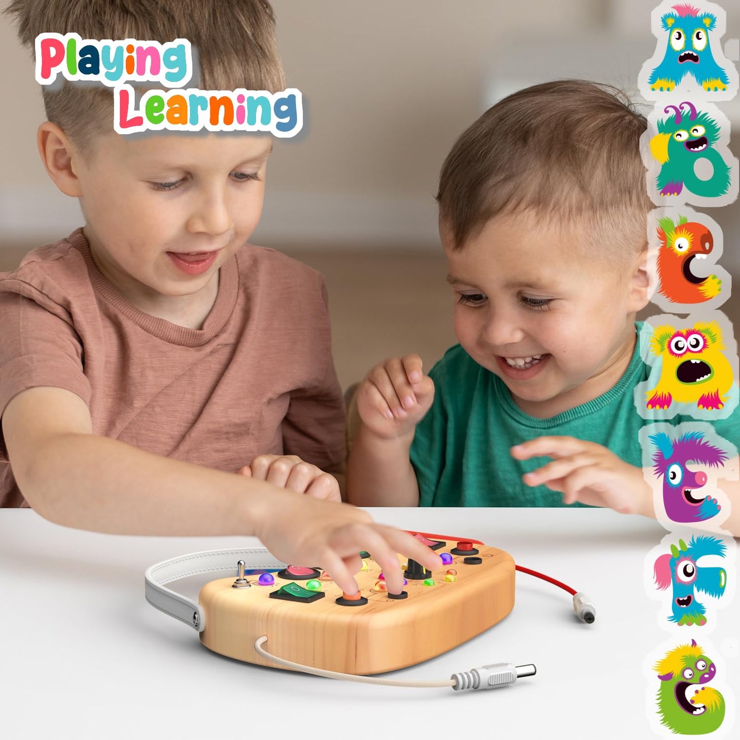flycoost Busy Board with LED Light Switches,Toddlers Montessori Educational Toys for 1 2 3 Years Olds,Wooden Autism Activity Baby Busy Board,Sensory Travel Toys 1+ Year Old Boy&Girl Birthday Gift
