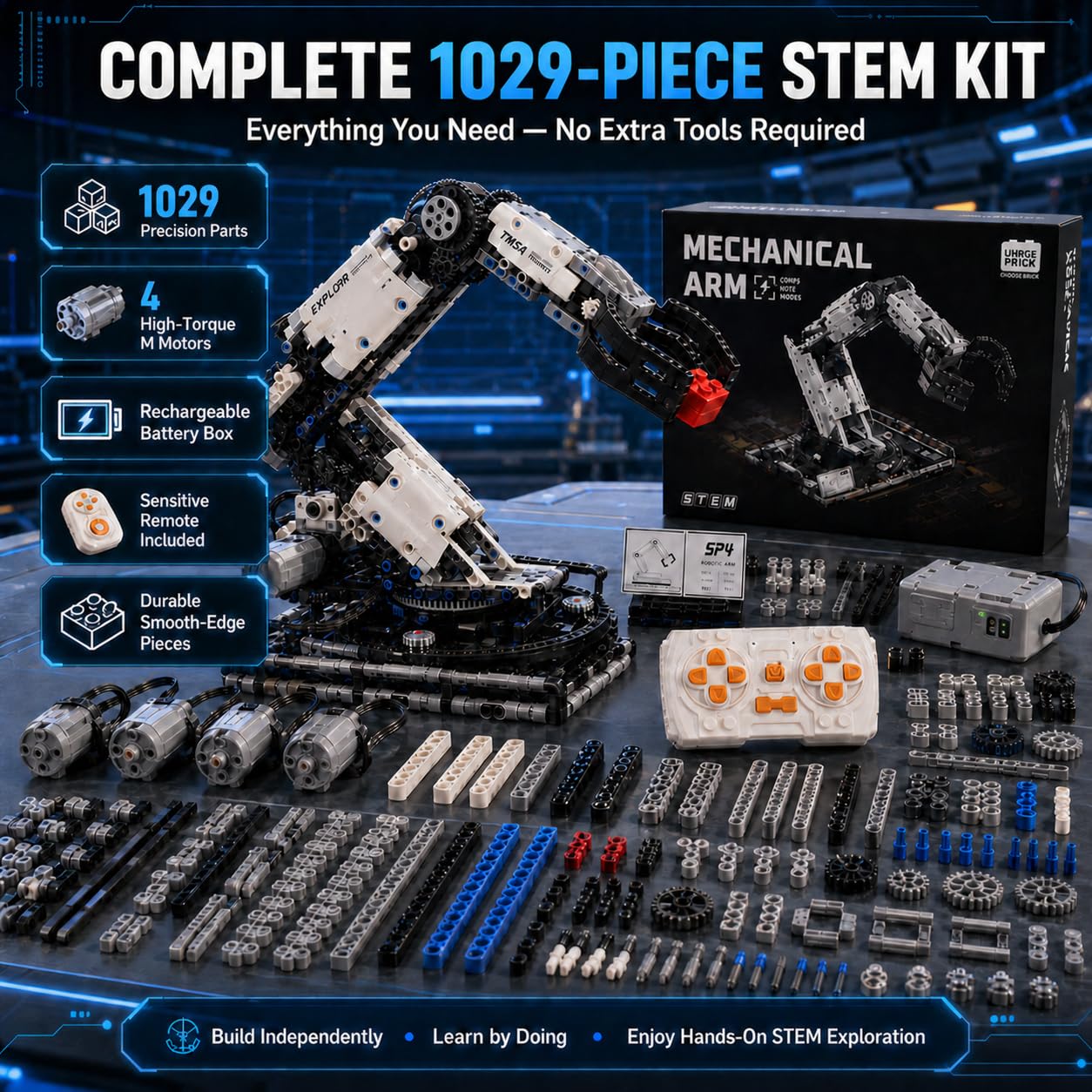1029 PCS STEM Robotic Arm Kit for Kids Ages 8-16, Programmable DIY Robot Arm Building Toy with APP & Remote Control, Engineering Coding Robotics Kit, Educational Science Gift for Boys Girls