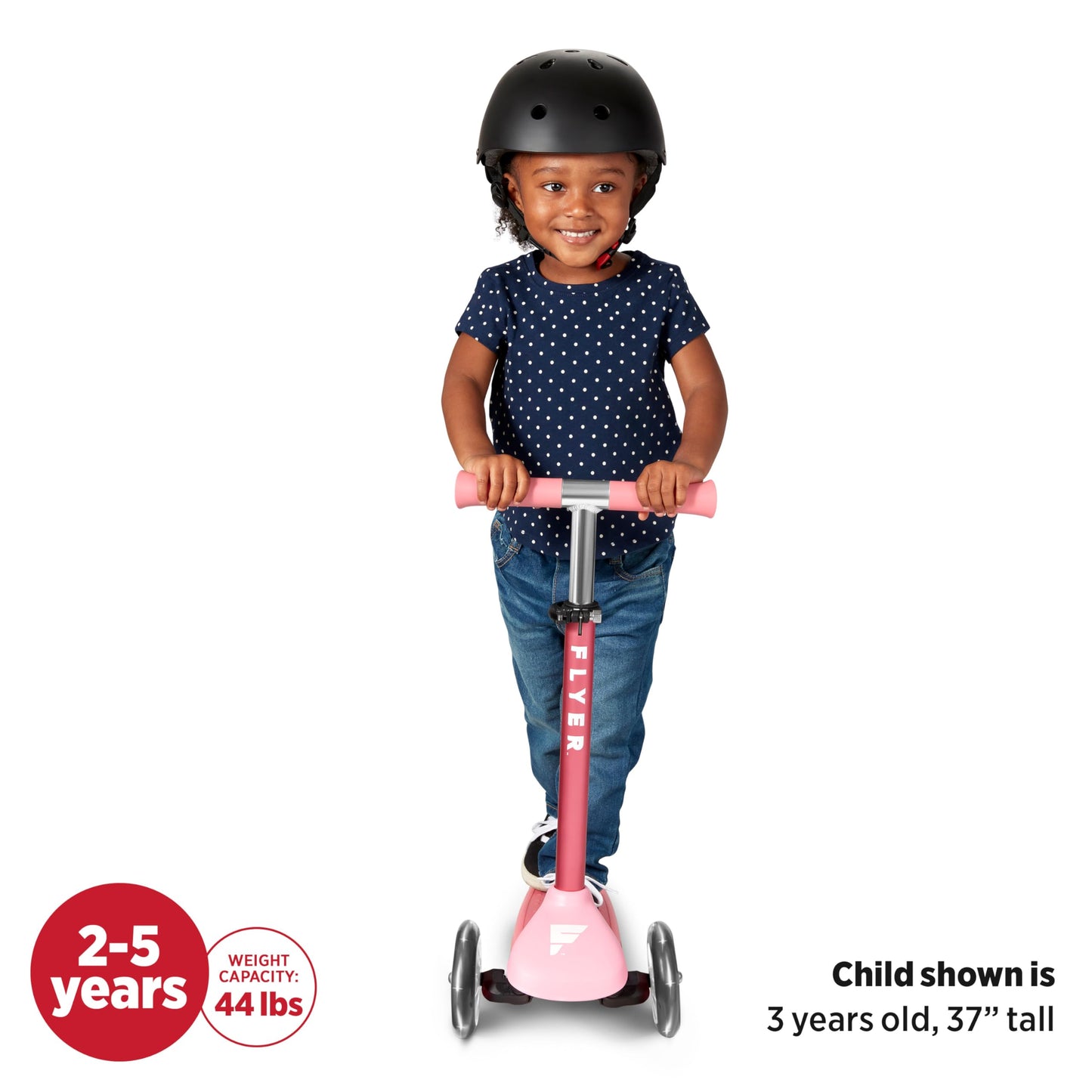 Radio Flyer Glider Jr. Scooter with Light Up Wheels, Pink, for Kids 2-5 Years Old, Lean-to-Steer, Adjustable Handlebar, Rear Foot Brake, Smooth Bearings, Comfort Grips, 3 Wheel Scooter for Kids