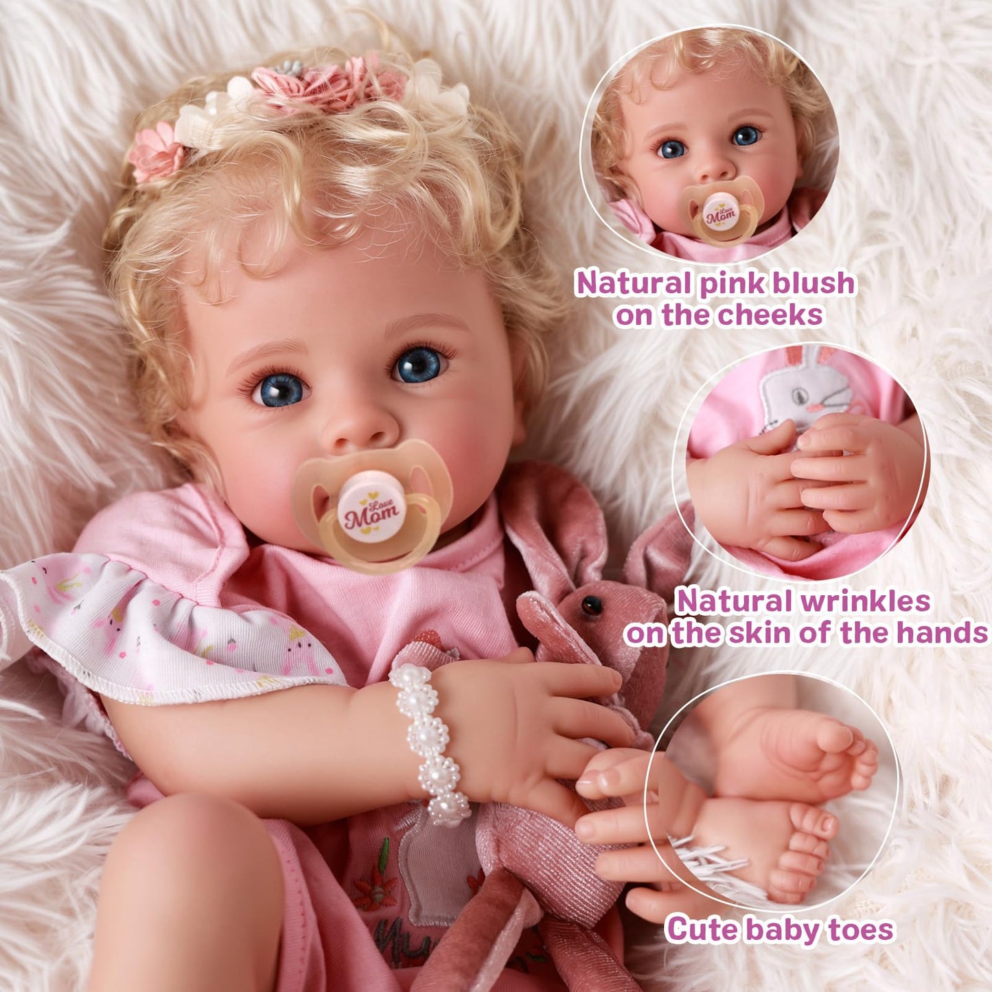 BABESIDE Reborn Baby Dolls - 17 Inch Soft Body Realistic Baby Doll Girl Lovely Awake Blond Curly Hair Girl Bebe Reborn de Silicona Real Life Baby Dolls with Gift Box for Kids Age 3+ Collectors