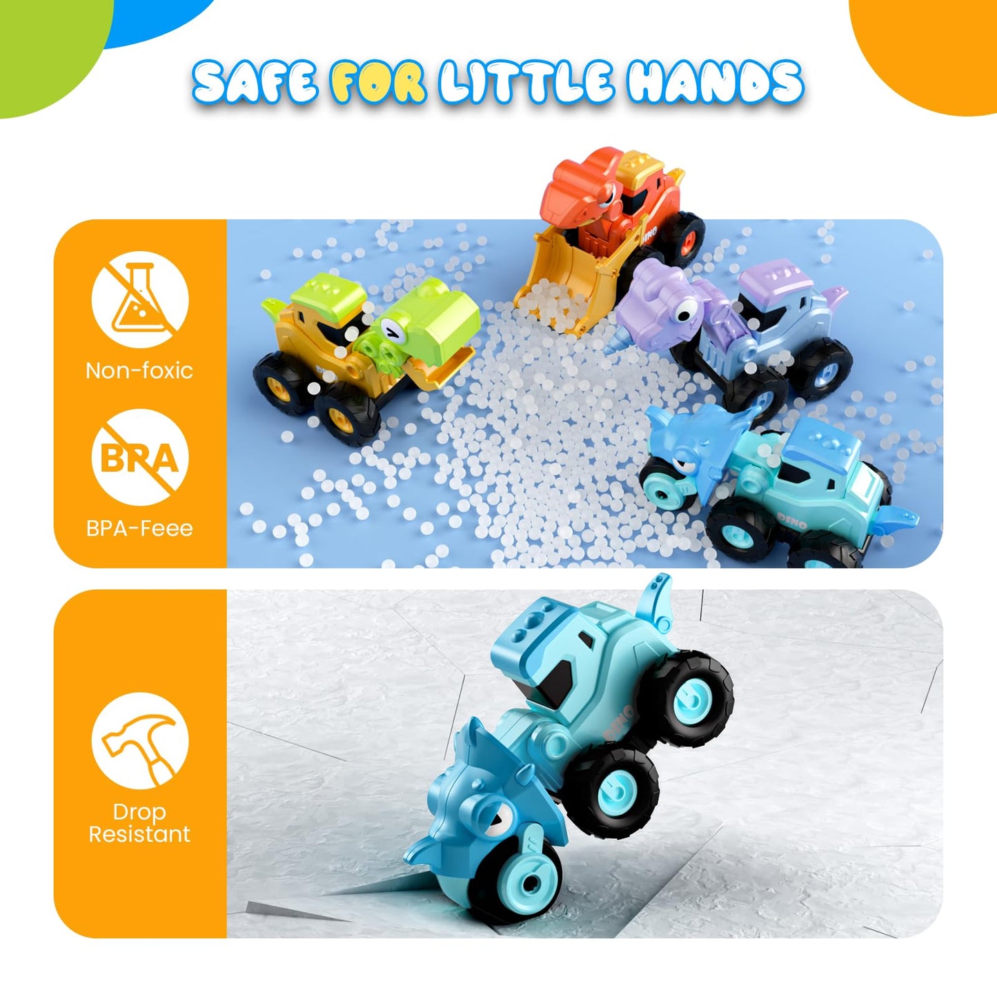 Dimoarch Construction Toys for 2 3 4 5 Year Old Boy Kids Toddlers, Press and Go Dino Truck Construction Vehicle Toys Sandbox Excavator Toys Boy Birthday Gifts