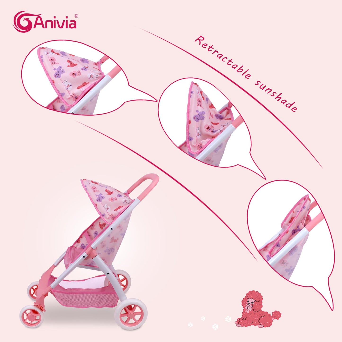 ANIVIA Baby Doll Stroller, Toy Carriage for Kids Baby Doll Stroller for 18 inches American Girl Dolls with Multi Function