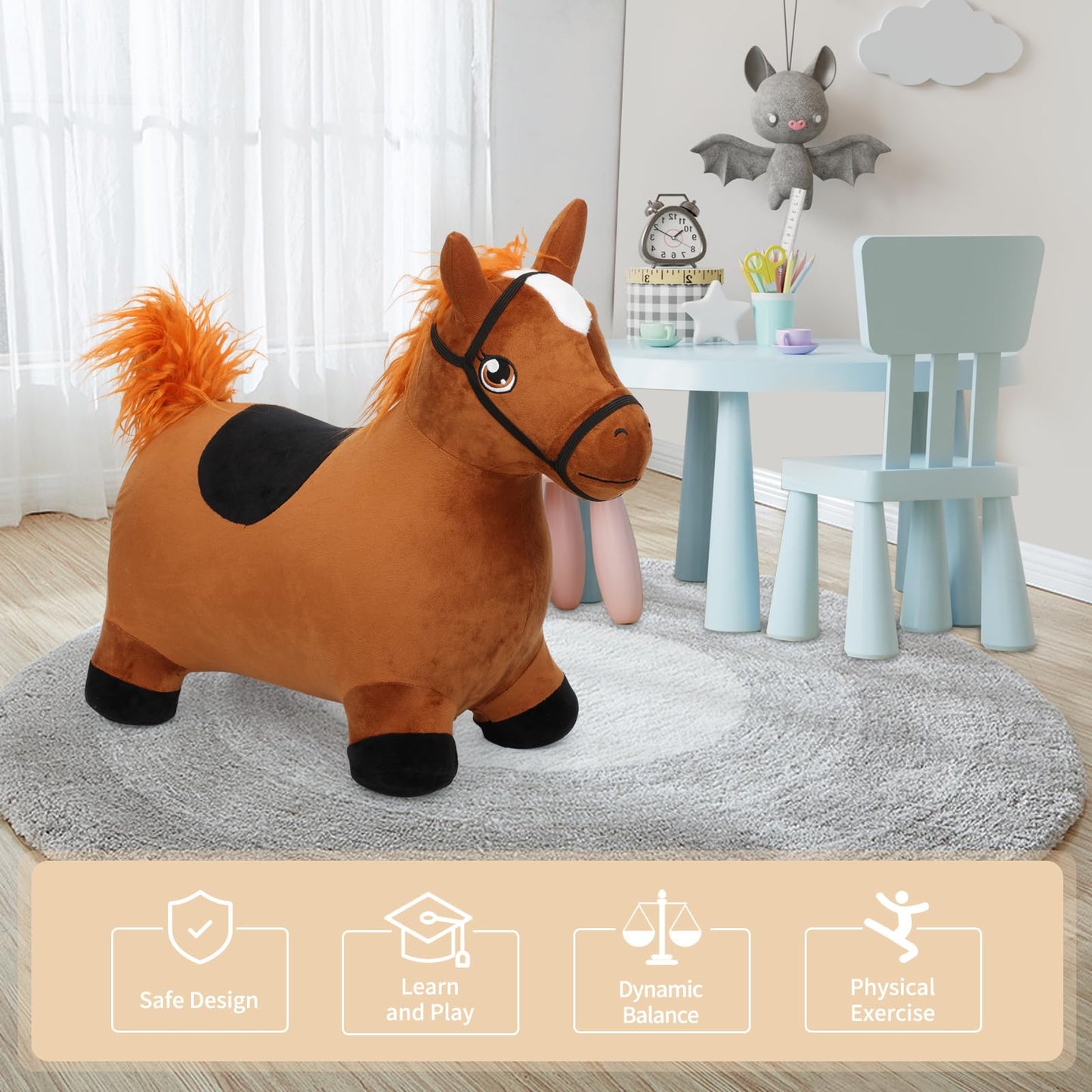 INPANY Bouncy Horse Toys for 2 Year Old Boy, Toddler Plush Bouncing Farm Animals, Inflatable Hopper, Jumping bounce Horse, Kid Ride on Rubber Bouncer, Outdoor Indoor Baby Birthday Gift for 3 4 Yr Girl