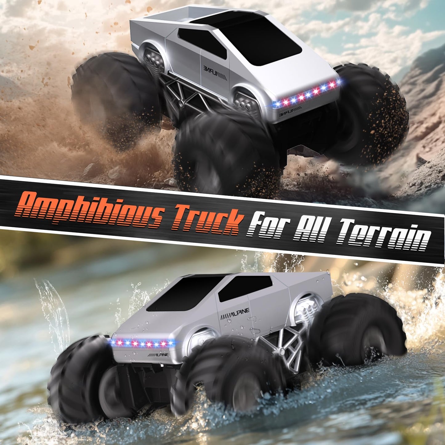 Cheffun Pool Toy - Amphibious Remote Control Car with Water Gun - 1:16 Monster Truck Toys, Waterproof RC Trucks, All Terrain Off-Road RC Car, Kids Gifts for Boys Age 5+ Years Old