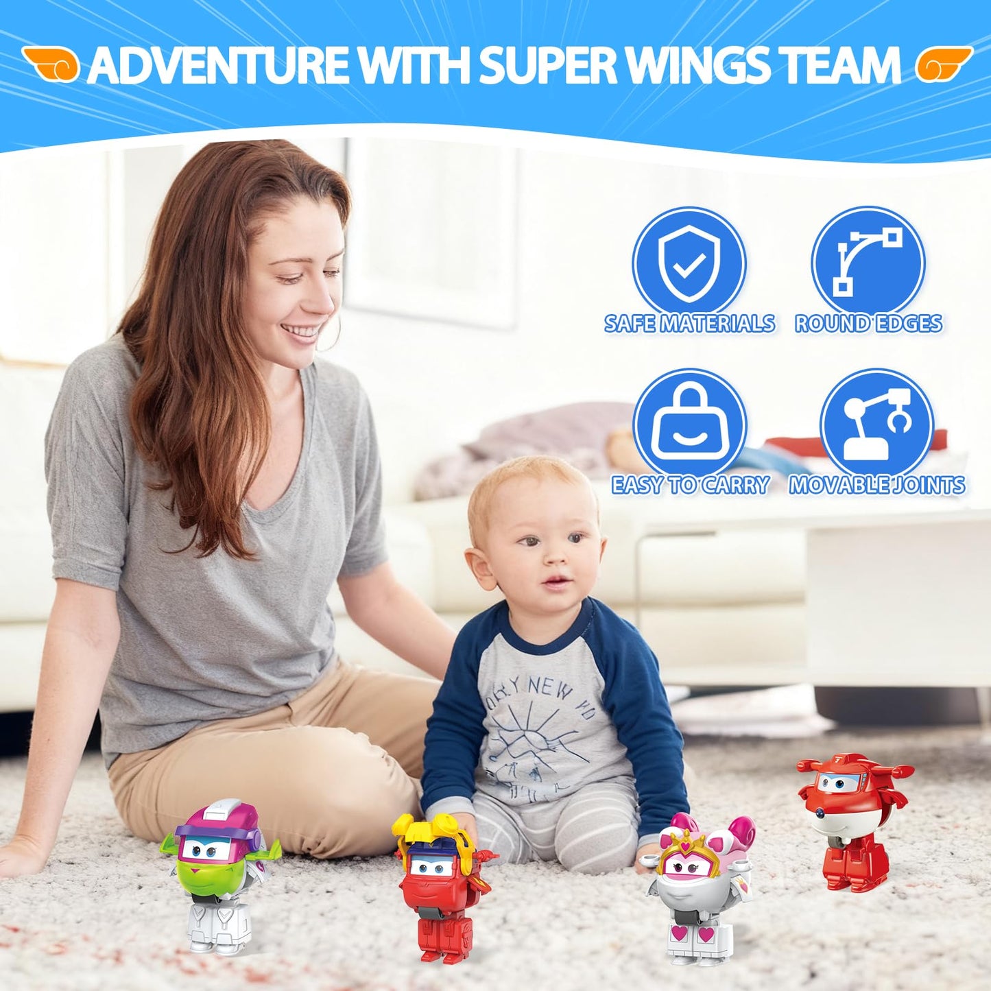 Super Wings 2" Transform-a-Bots 4-Pack, Supercharged Jett, Curie, Runi, Sara, Airplane Toys Vehicle Mini Figures, Fun Toys for Kids, Transformable Toy for 3 4 5 Year Old Boys and Girls