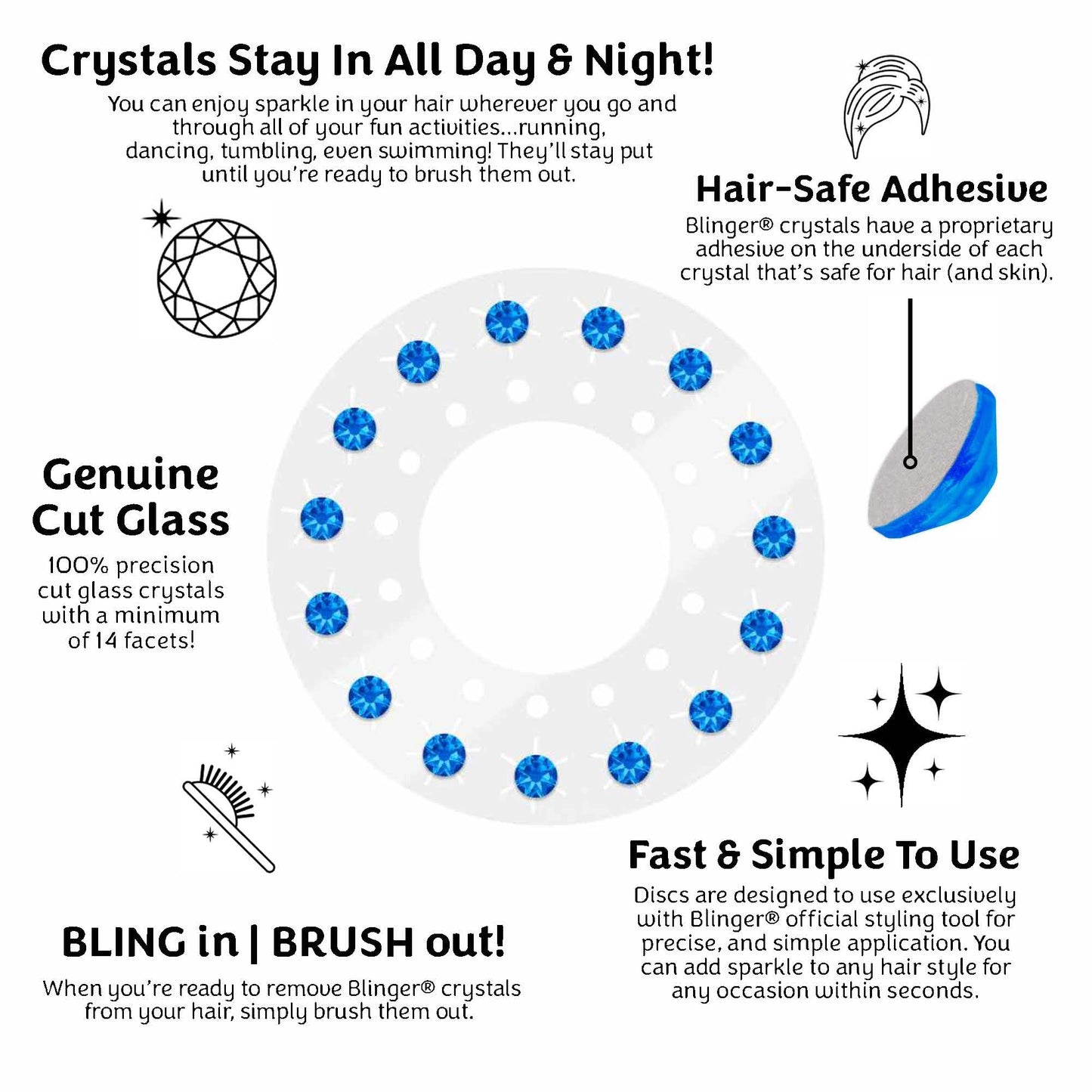 blinger® Shimmer Crystal Refill Pack – as seen on Shark Tank | 5 Discs – 75 Precision-Cut Glass Crystals | Hair-Safe Accessories | Styling Tool Not Included| Rose 4 mm