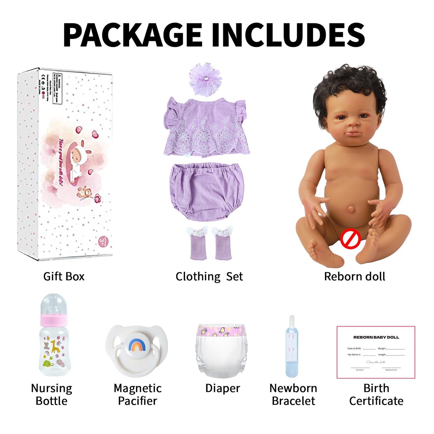 SCOM Lifelike Reborn Baby Dolls-20 Inch Realistic Newborn Baby Girl with Full Soft Vinyl Body, African American Doll Silicone Girl with Complete Accessories, Best Gift for Kids Age 3+ Pretend Play