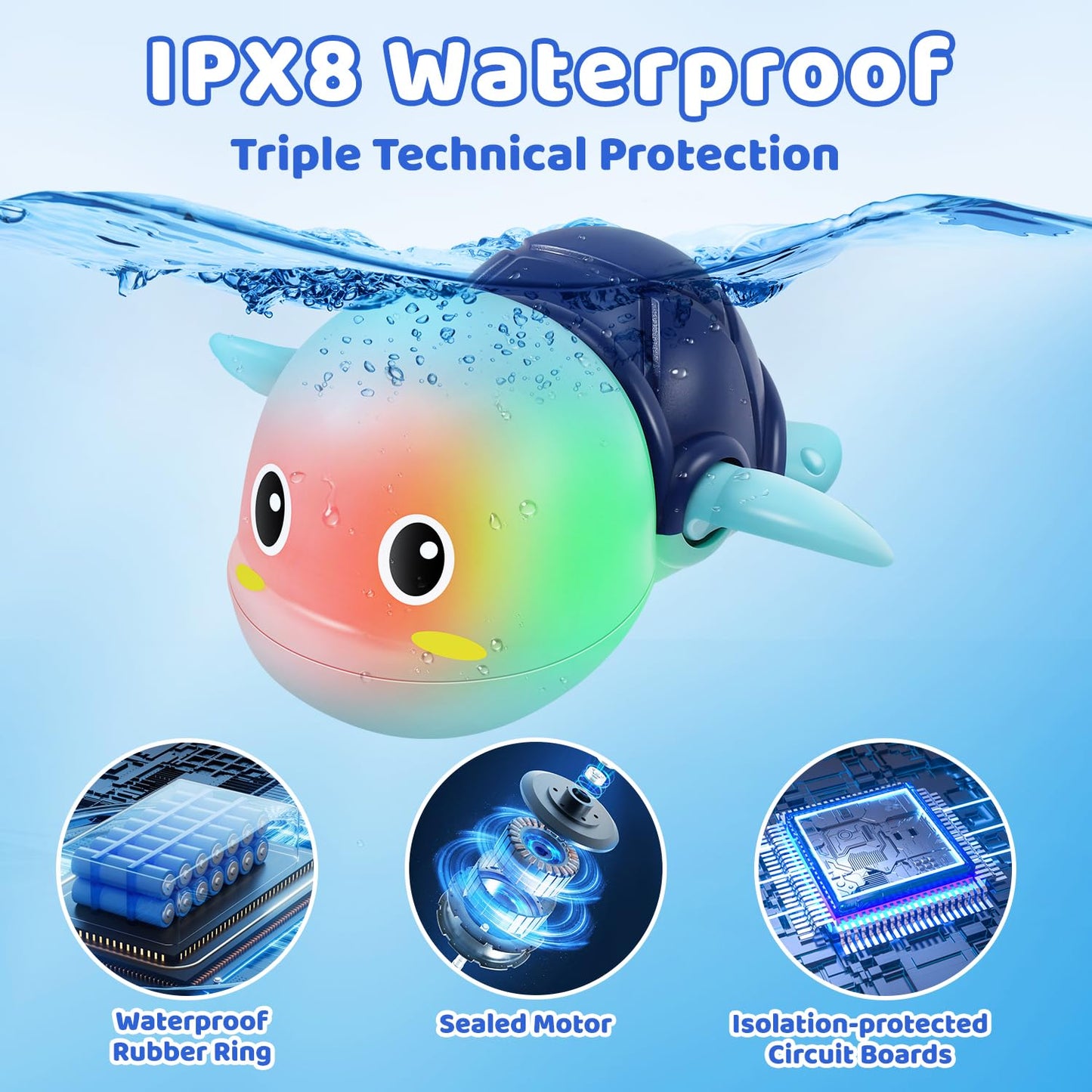 Electric Swimming Turtle Bath Toys - Automatic Swimming with Colorful LED Lights, Rechargeable Light Up Water Pool Floating Toys for Toddlers Kids Ages 1-3 4-8 Year Old Boy Girl