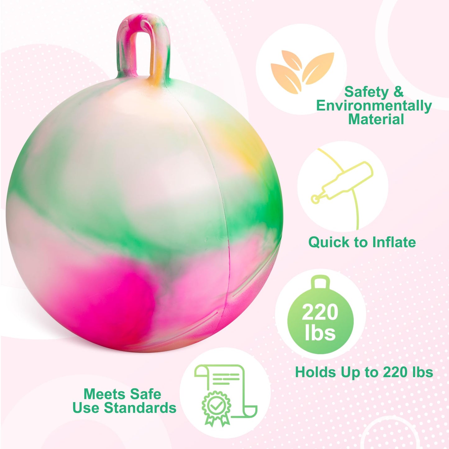 ZOOJOY Hopper Ball for Kids, 18 Inch Bouncy Ball with Handle, Inflatable Clouds Girl Toys for Indoor Outdoor Active Play with Pump, Balance Hopping Gifts for Boys Girls 3-8 Yr Old