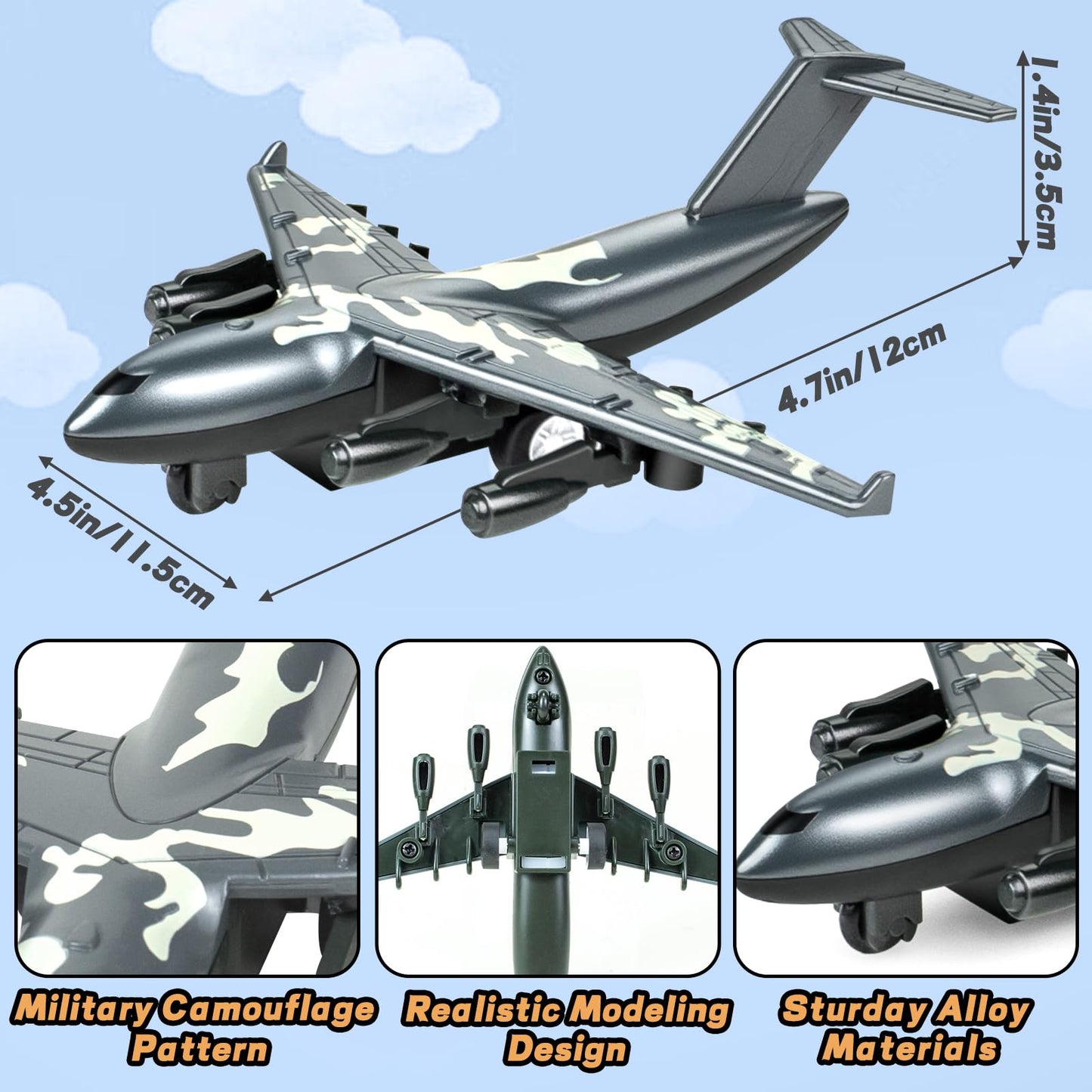Tcvents 4 Pack Diecast Airplane Toys, Alloy Army Aircraft Plane Model Toys Camouflage Military Fighter Jet Helicopter Toy Pull Back Kids Play Vehicles for 3 4 5 6 7-9 Years Old Boys Girls Gift