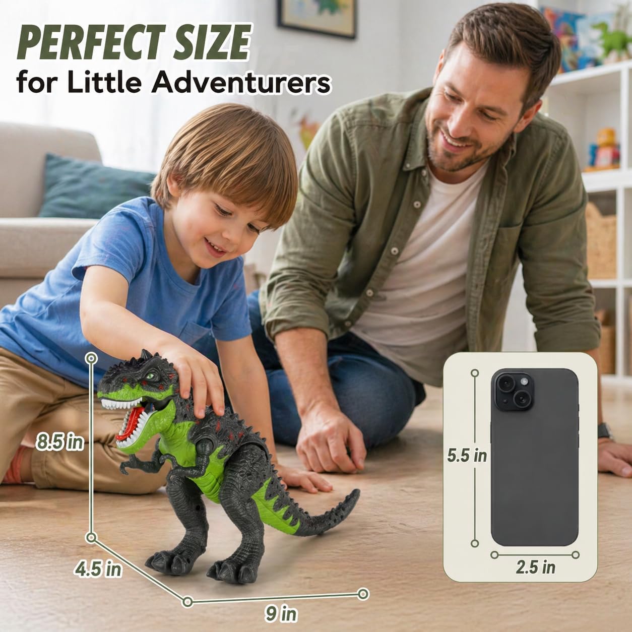 Unimoly Electric Walking T-Rex Dinosaur Toys for Kids 3-5, Realistic Roars & Flame Light Dinosaur Gifts for Boys Girls Toddlers Ages 3 4 5 6 7