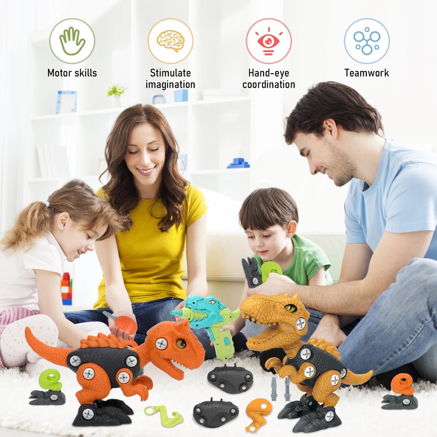 NORYOSE Dinosaur Toys for 3, 4, 5, 6, 7, 8 Year Old Boys, Kids Take Apart Toys with Electric Drill STEM Construction Building Educational, Party Christmas Birthday Gifts for Boys Girls