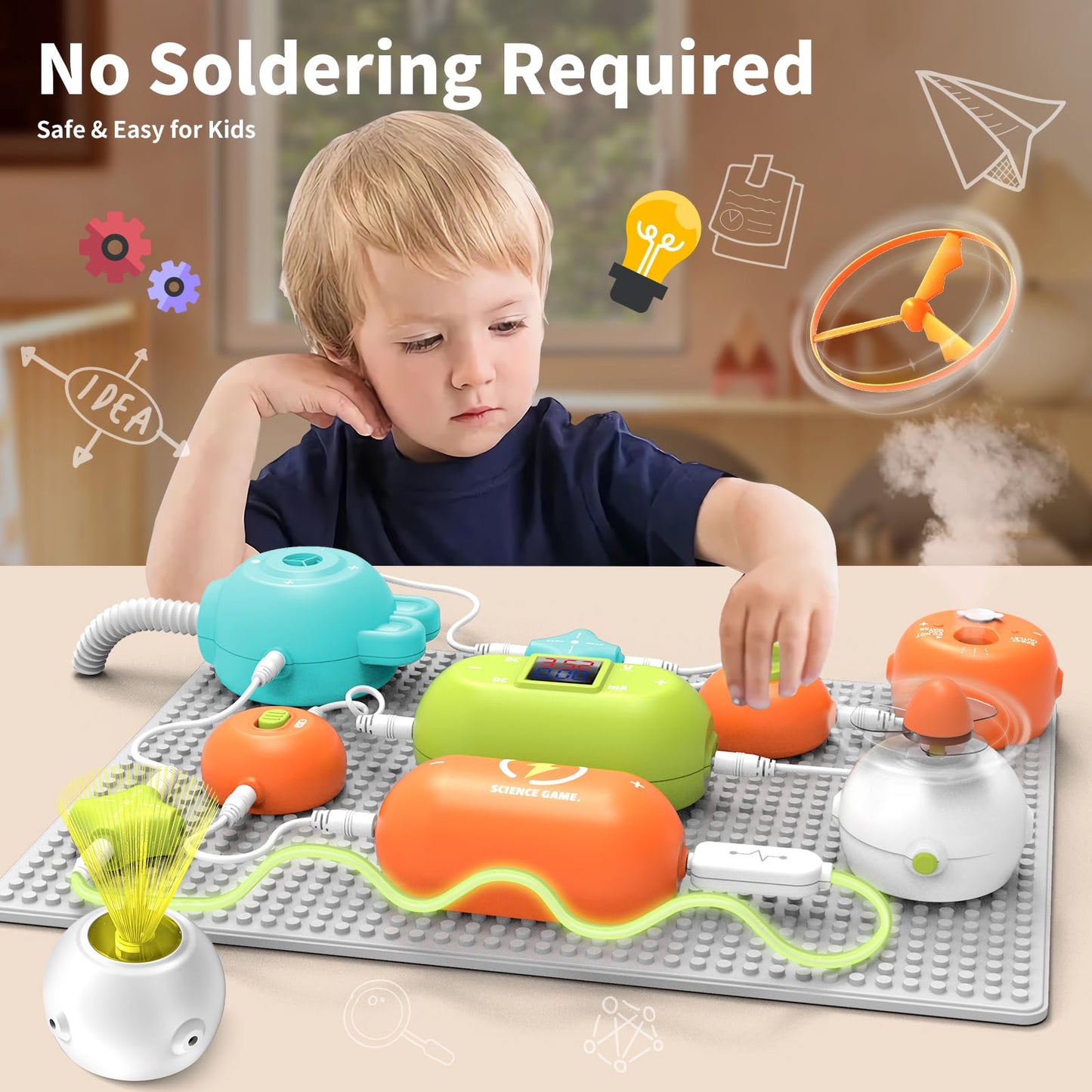 RISUNTOY Electronic Circuit Building Blocks STEM Toy, 31PCS Circuit Modules Fan RGB Light, 118 DIY Projects No Welding Tool-Free Science Kit, Educational Physics Gift for Kids Boys Girls 3-12