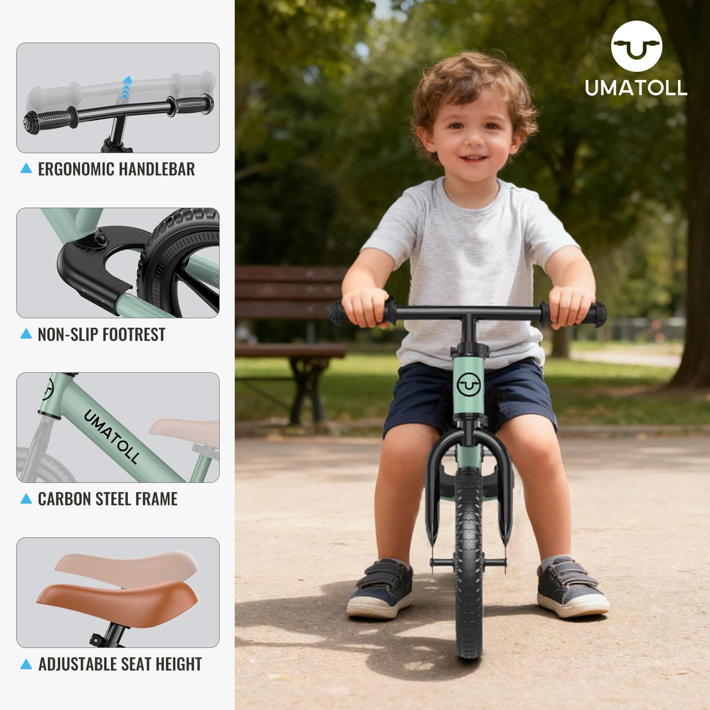 Umatoll Toddler Balance Bike for 2-5 Year Old, Adjustable Kids Toy Bicycle, Gift for Ages 2-3 Girls Boys (Green)