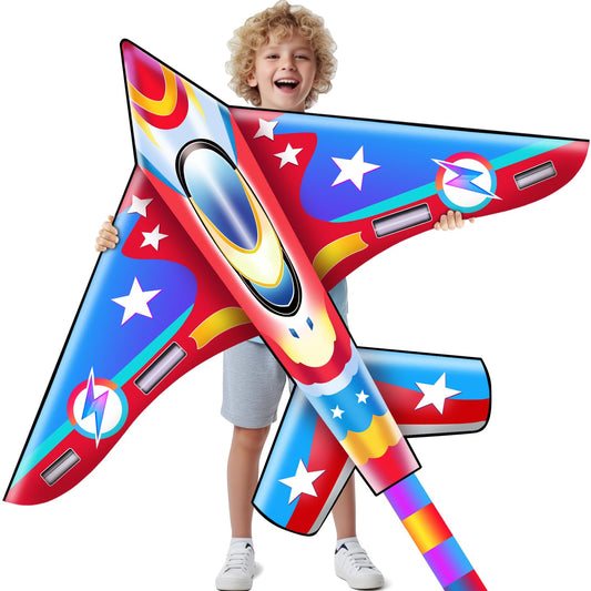 Xida Airplane Kites for Kids and Adults, Easy to Fly Kite, High-Flying, and Durable Outdoor Beach Kite for Boys and Beginners with Long Tail, Jet Kites Ideal for Beach, Park, and Family Fun