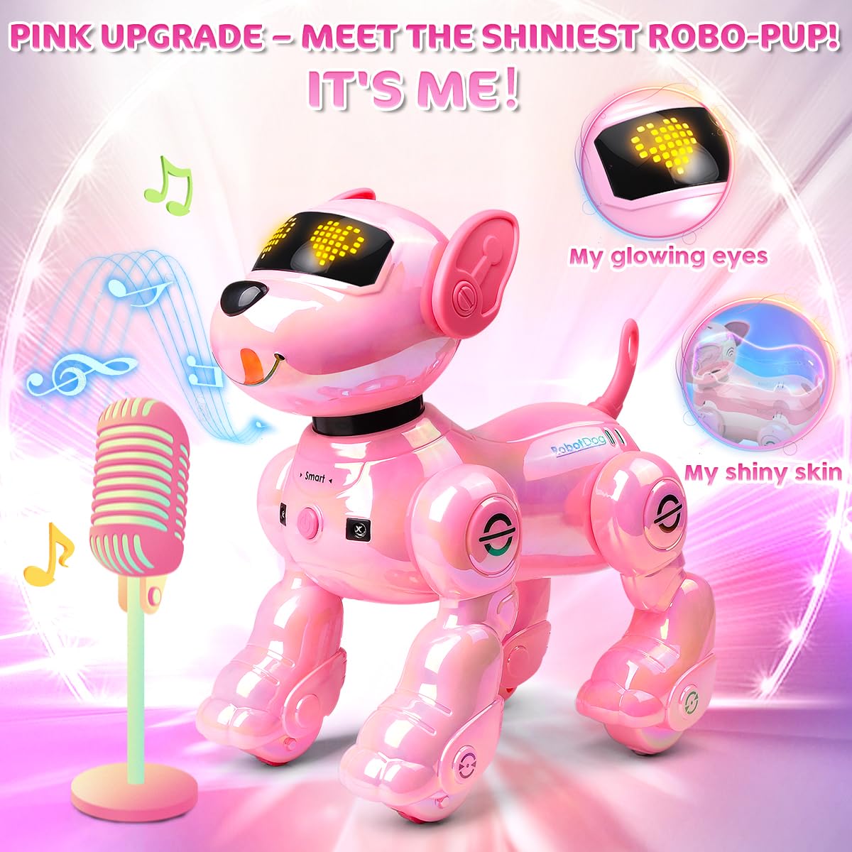 VATOS Rechargeable Robot Dog for Kids, Remote Control Robotic Dog with Programmable, 17 Interactive Functions & Volume Adjustable, Singing Dancing Robot Dog Toy Gift for Girls 3-8 Years Old, Pink