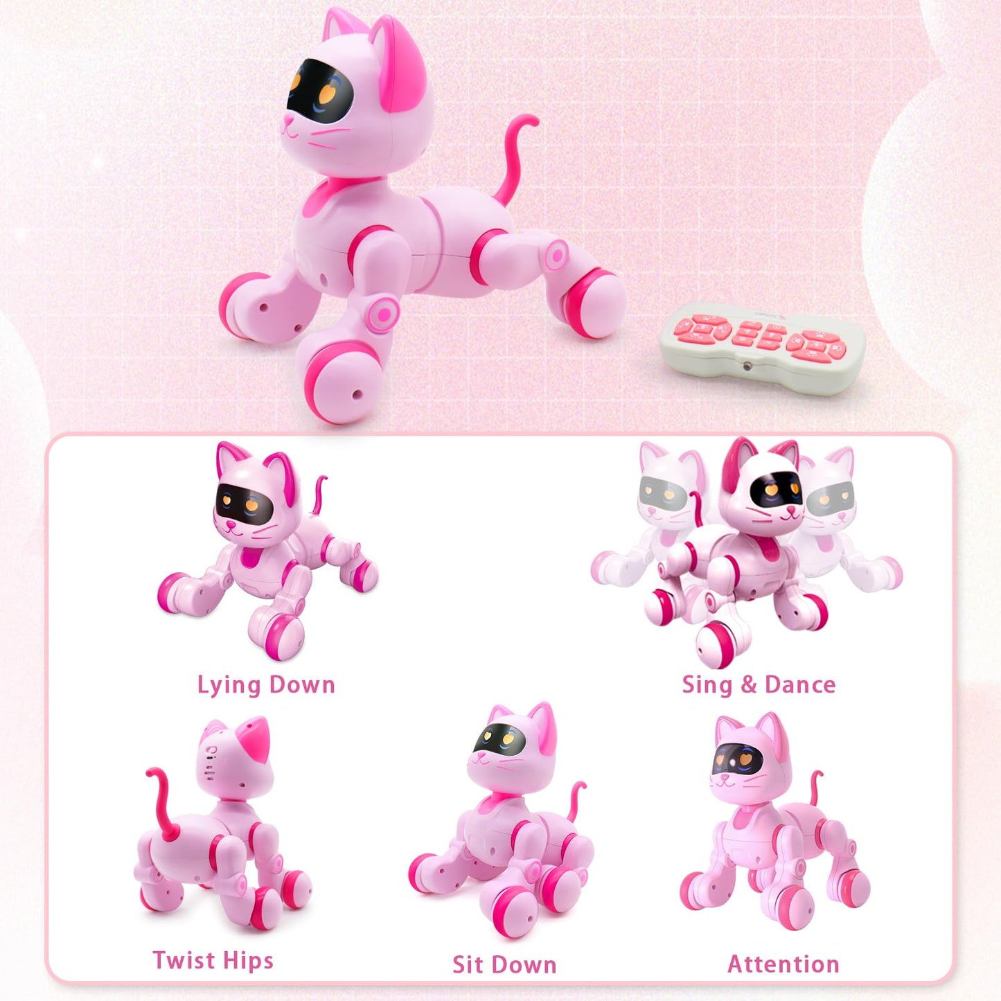 Ysityum Remote Control Robot Cat Toy - RC Robotic Cat for Kids, Interactive Programmable Smart Robot Pet with Light, Sound, Touch Sensing, LED Eyes, Dance & Music, Gift for Kids 3+