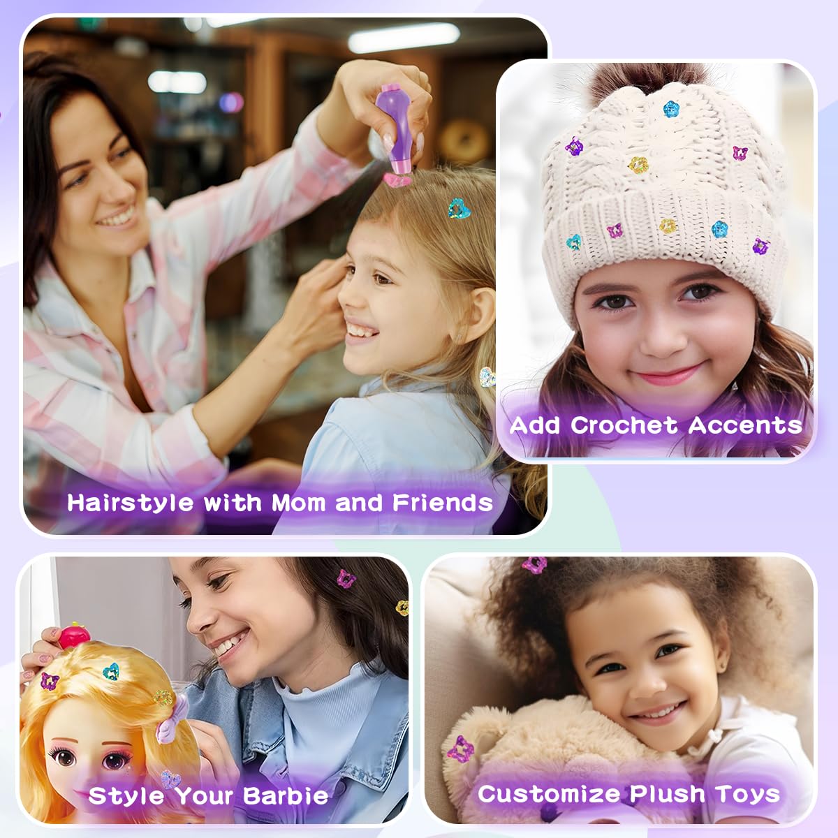 Bling Hair Gem Stamper Kit for Girls, Easy Hair Bedazzler with Reusable Colorful Gems, Safe Hair Styling Tool Toy for Kids Age 6+ Gifts
