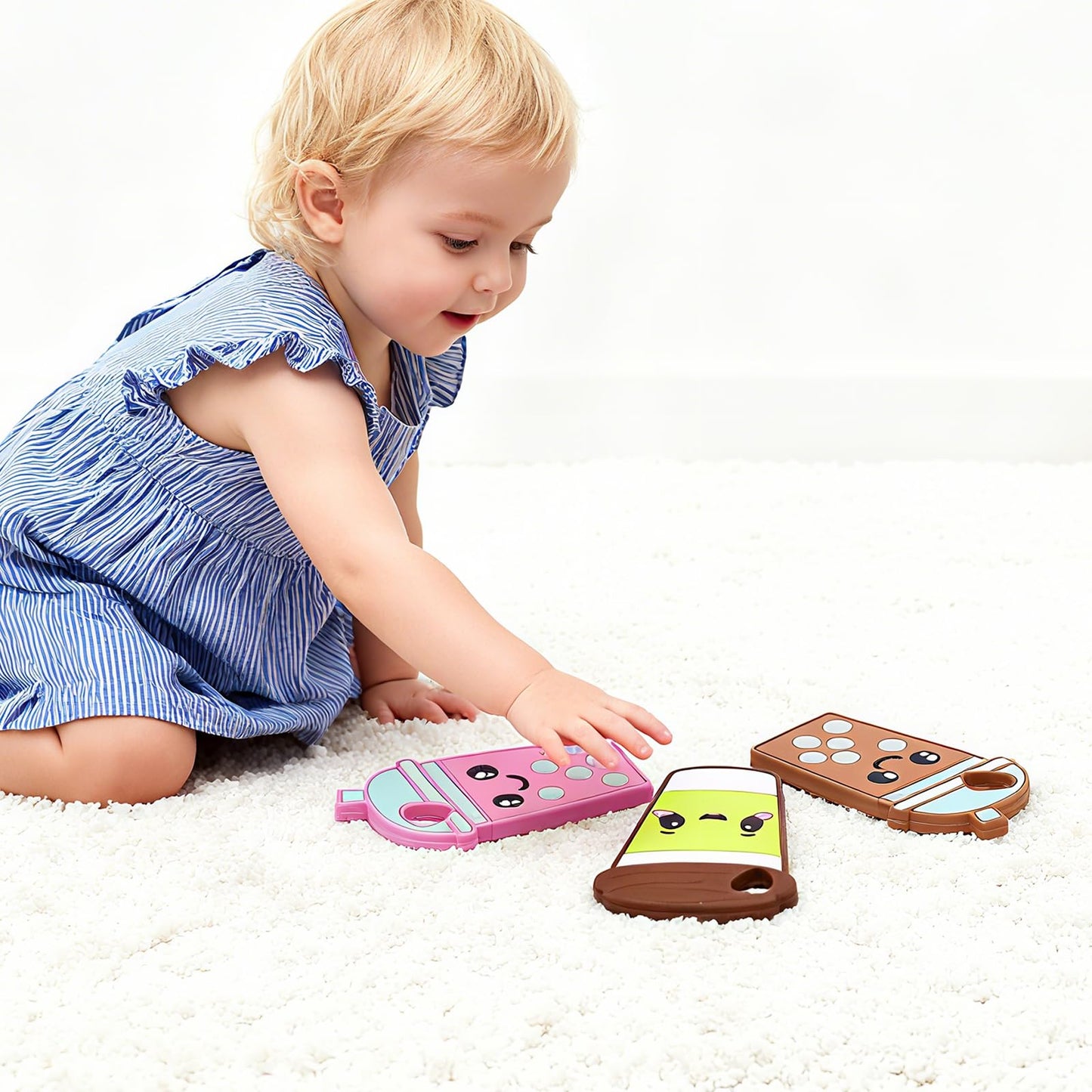 Imagination Junction Baby Teething Toys ，Food Grade Silicone Safety Chewy Teething Toy ，Soft Silicone Chew Toys, Toddler Sensory Chewing Teether (Milk Tea)