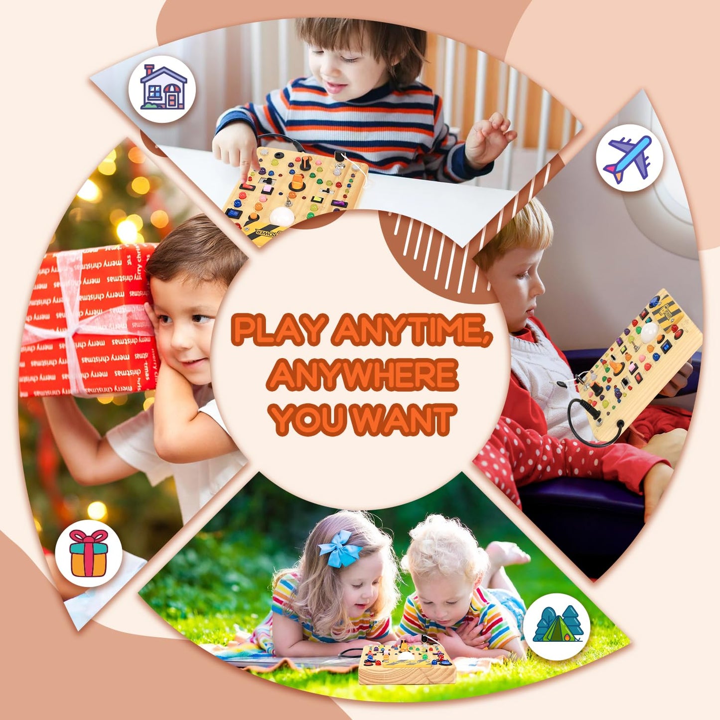 Busy Board with 19 LED Light Switches, Montessori Toys for 1 2 3 Years Old, Wooden Sensory Board, Toddlers Activity Travel Toys for 1 2 3 Year Old Boy & Girl Birthday Gift (Big)