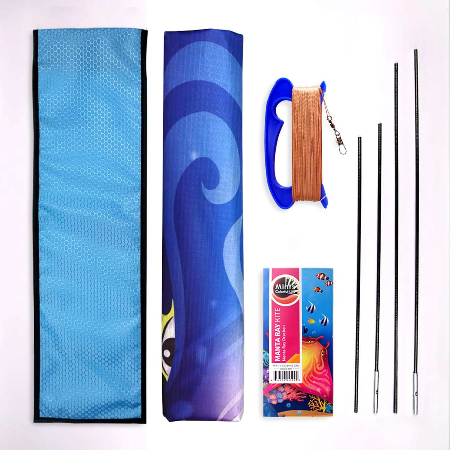 Mint's Colorful Life Devil Fish Kite for Kids Adults，Easy to Fly Delta Kite Single Line Large, Kite Handle Include (Blue)