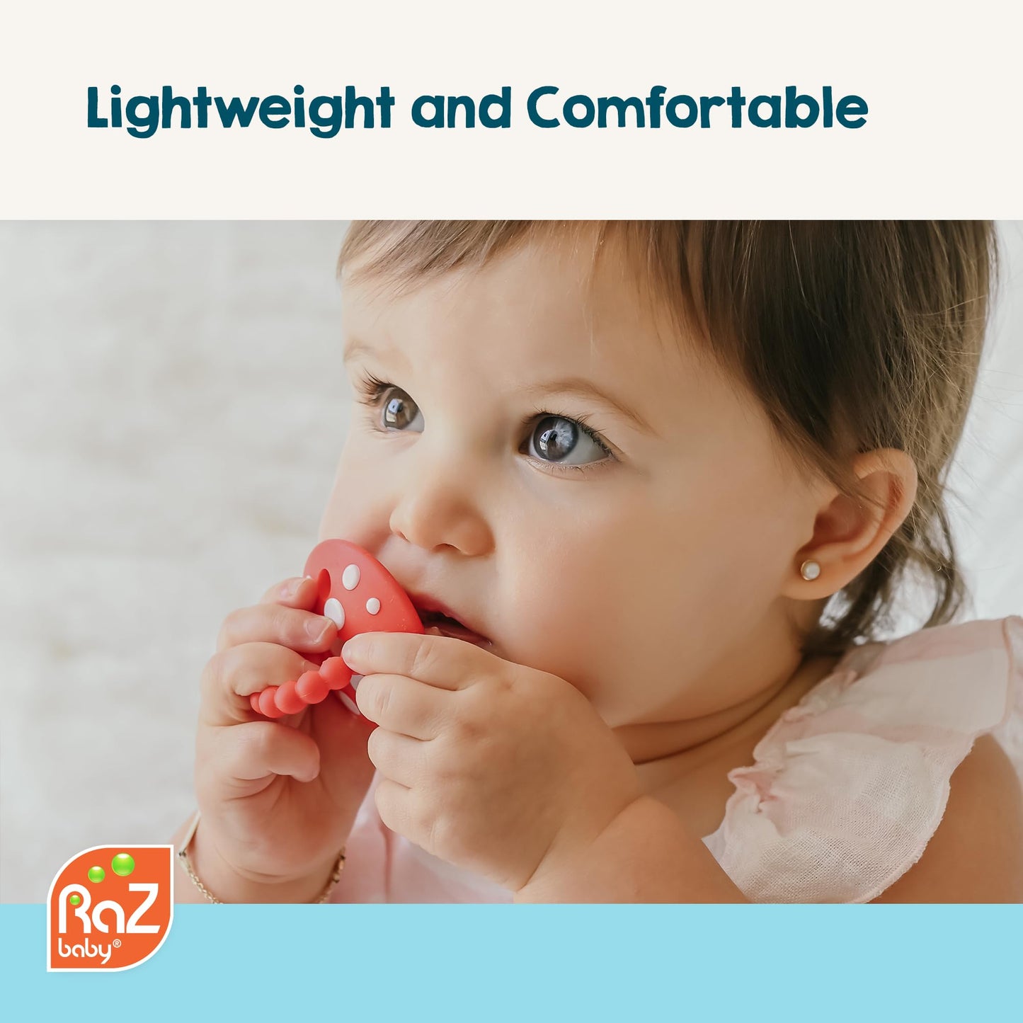 RaZbaby Soft Silicone Infant & Baby 3M+ Teether Toy Massaging Bristles Teething Relief Pacifier - Soothes Sore Gums - Hands-Free & Easy-to-Hold Chompy Teether, BPA Free (Lavender/Green/RED/Blue)