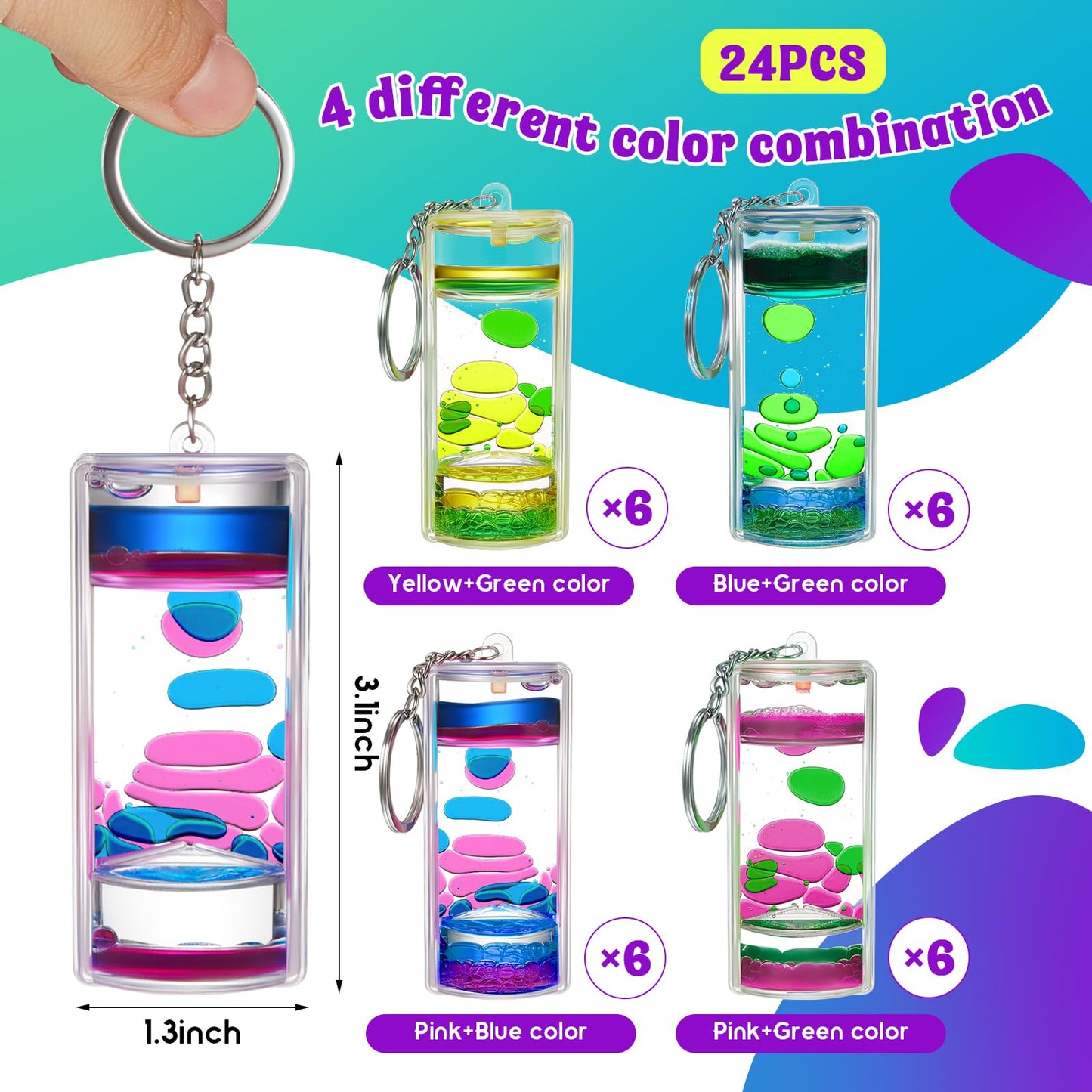 Equsion 36 Pcs Liquid Keychains Motion Bubbler Sensory Toys Liquid Timers End of Year Student Gifts (Vibrant Color)
