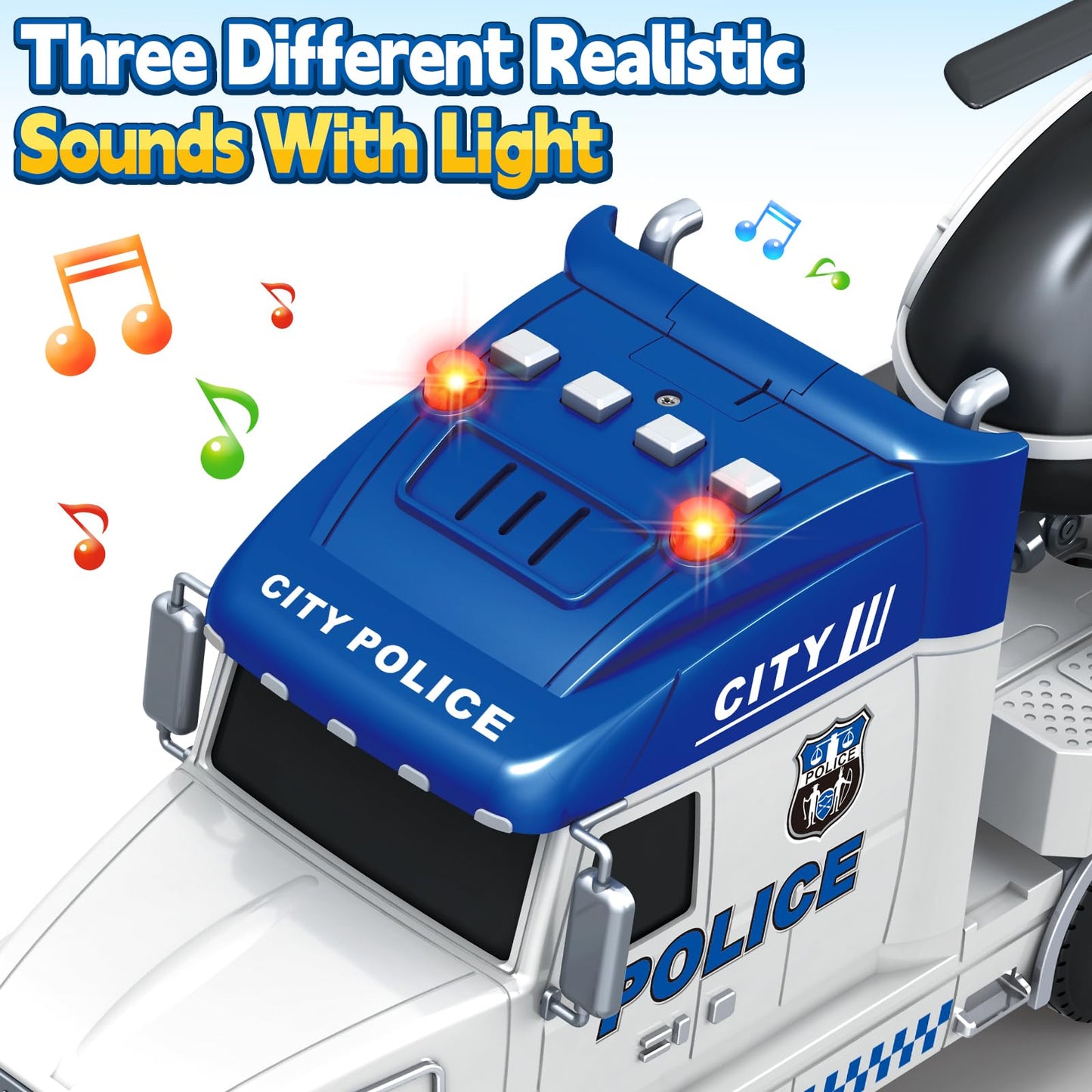 SpringFlower 3 4 5 Boy Toddlers Toys, Extra Large Police Truck Toys with Racing Car and Helicopter, 3 in 1 Police Car Toy Birthday Gifts for 3 4 5 6 Year Old Boys Toddlers Girls
