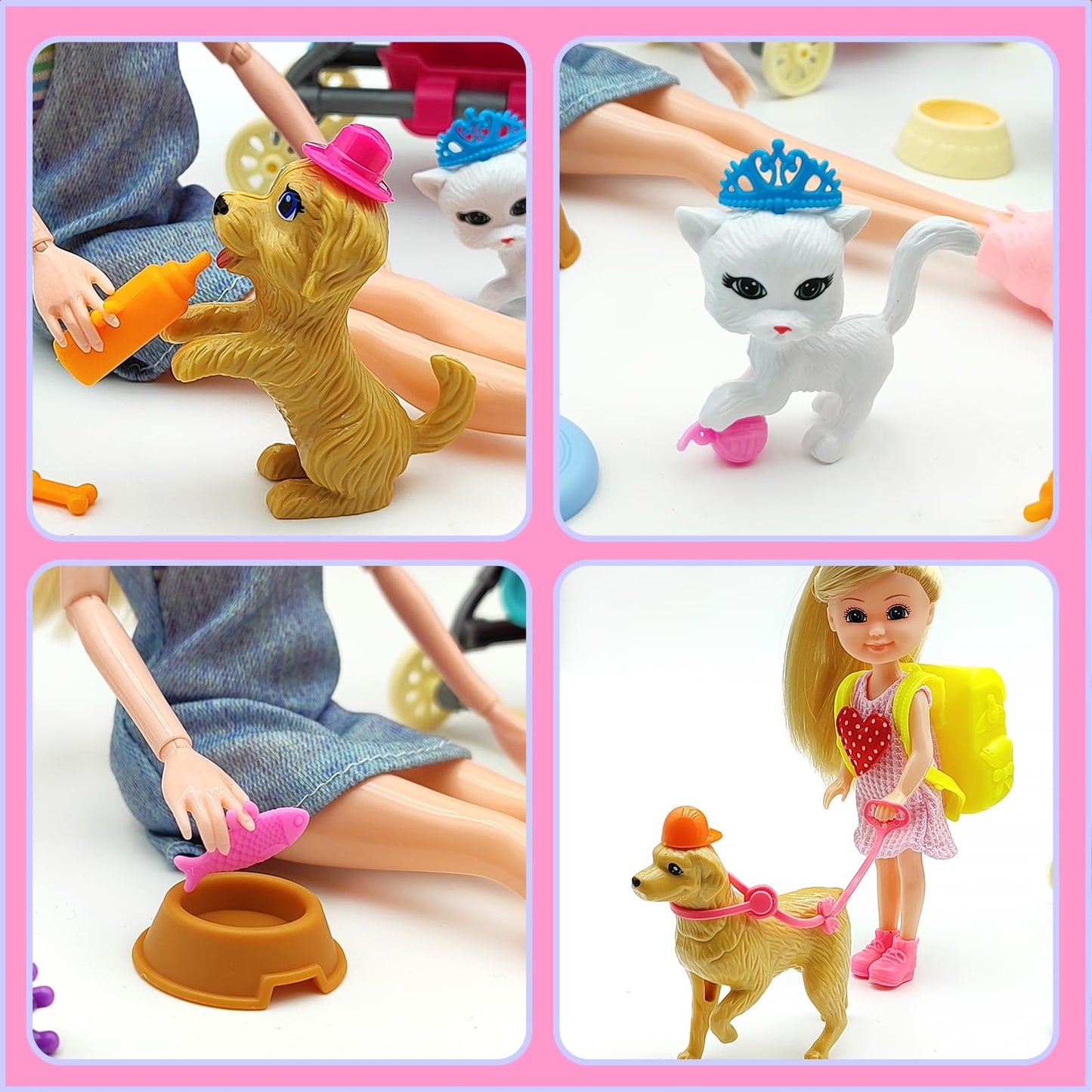 Dolls & Accessories Playset with Doll Transforming Stroller Dog Pet for Girls Ages 3-5-7-12 Birthday Gifts