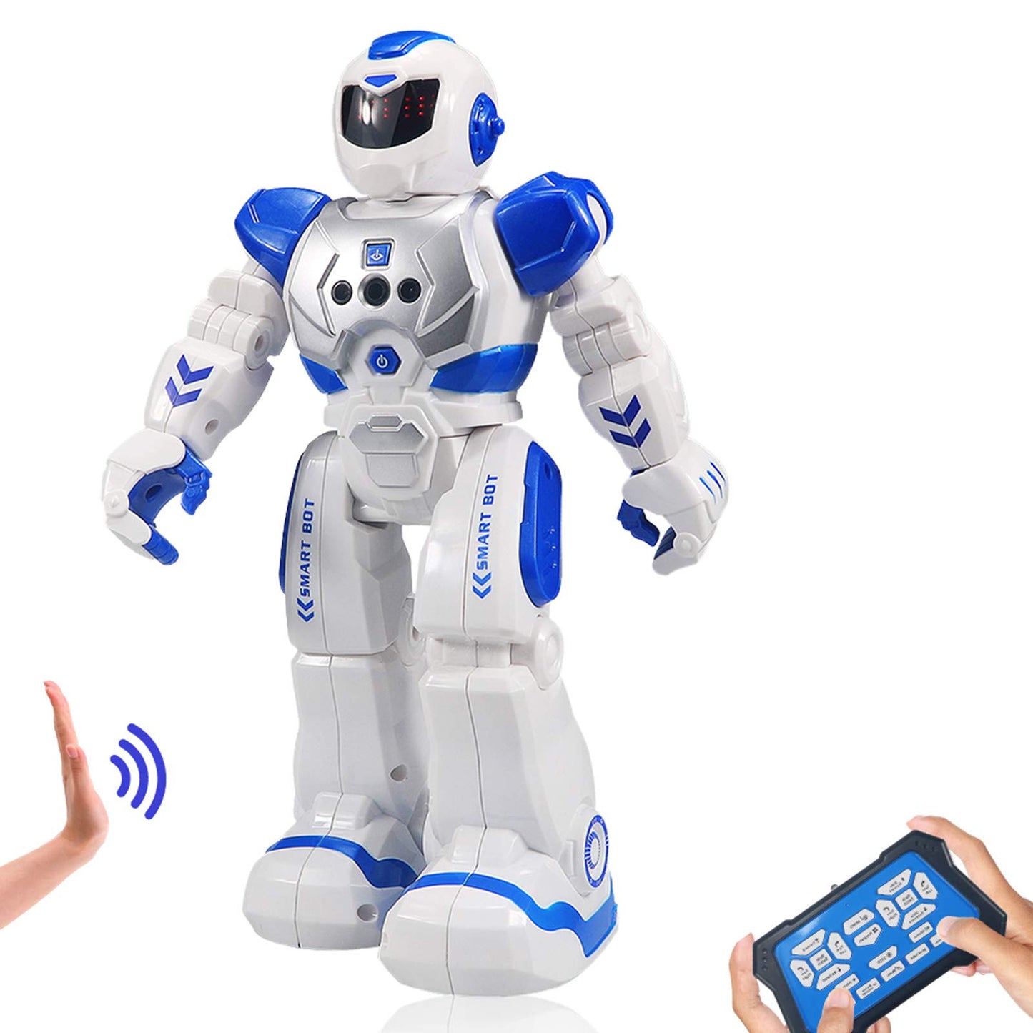 Suliper Remote Control Robot for Kids,Intellectual Gesture Sensor Programmable Robots with Infrared Controller Early Education Toys can Dance Sing Walk,Best Gift for Children (Blue/White)