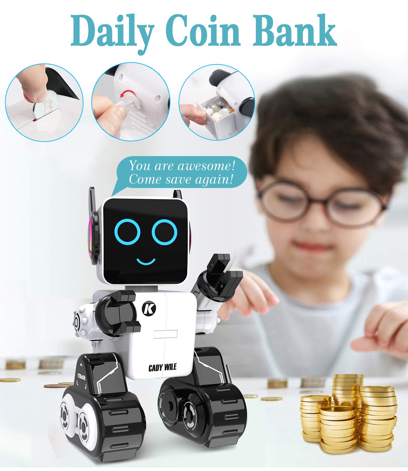 Robot Toys for Kids 5-7, Intelligent Interactive Remote Control Robot Toy with Built-in Piggy Bank Educational Robotic Kit Walks Sings and Dance for Boys and Girls Birthday Robots Toys for Kids 8-12