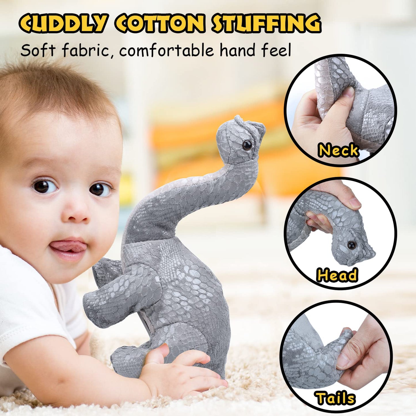 TOY Life Remote Control Dinosaurs - Walking Electronic, Plush Brontosaurus & Stuffed Animal - RC Dinosaur Gift for Kids 3-7+