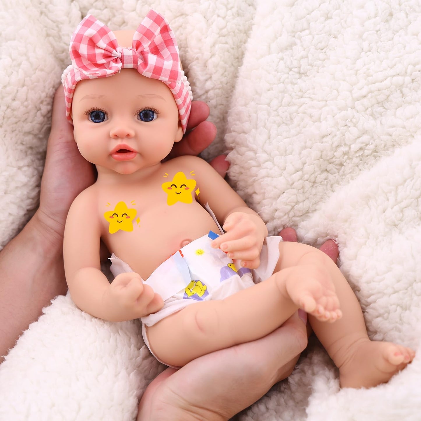 BABESIDE 16 Inch Silicone Baby Doll Realistic Newborn Girl Reborn Doll with Pink Gingham Outfit, Full Body Platinum Silicone Lifelike Baby Gift for Kids 3+ & Collectors