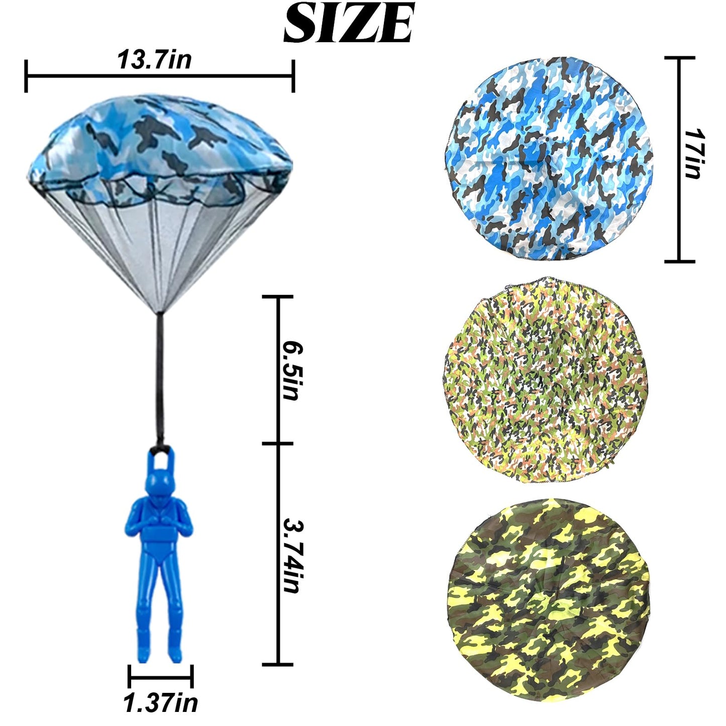 ROYHOO 15PCS Army Camo Parachute Toys for Kids Hand Throwing Outdoor Games, Army Men Action Figures Tangle Free Throwing Parachute Outside Toys Gifts for Kid Ages 3-16