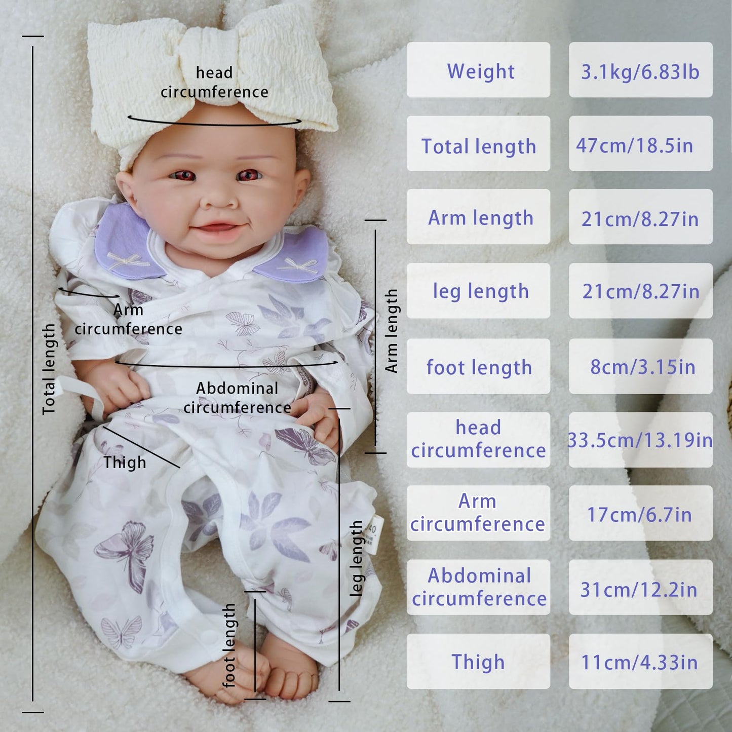 Reborn Baby Dolls Silicone Full Body -18.5 Inch Lifelike Baby Doll Girl Not Vinyl,Hand Painted Realistic Smiling Newborn Baby Doll Gift for Kids 3+ & Collectors