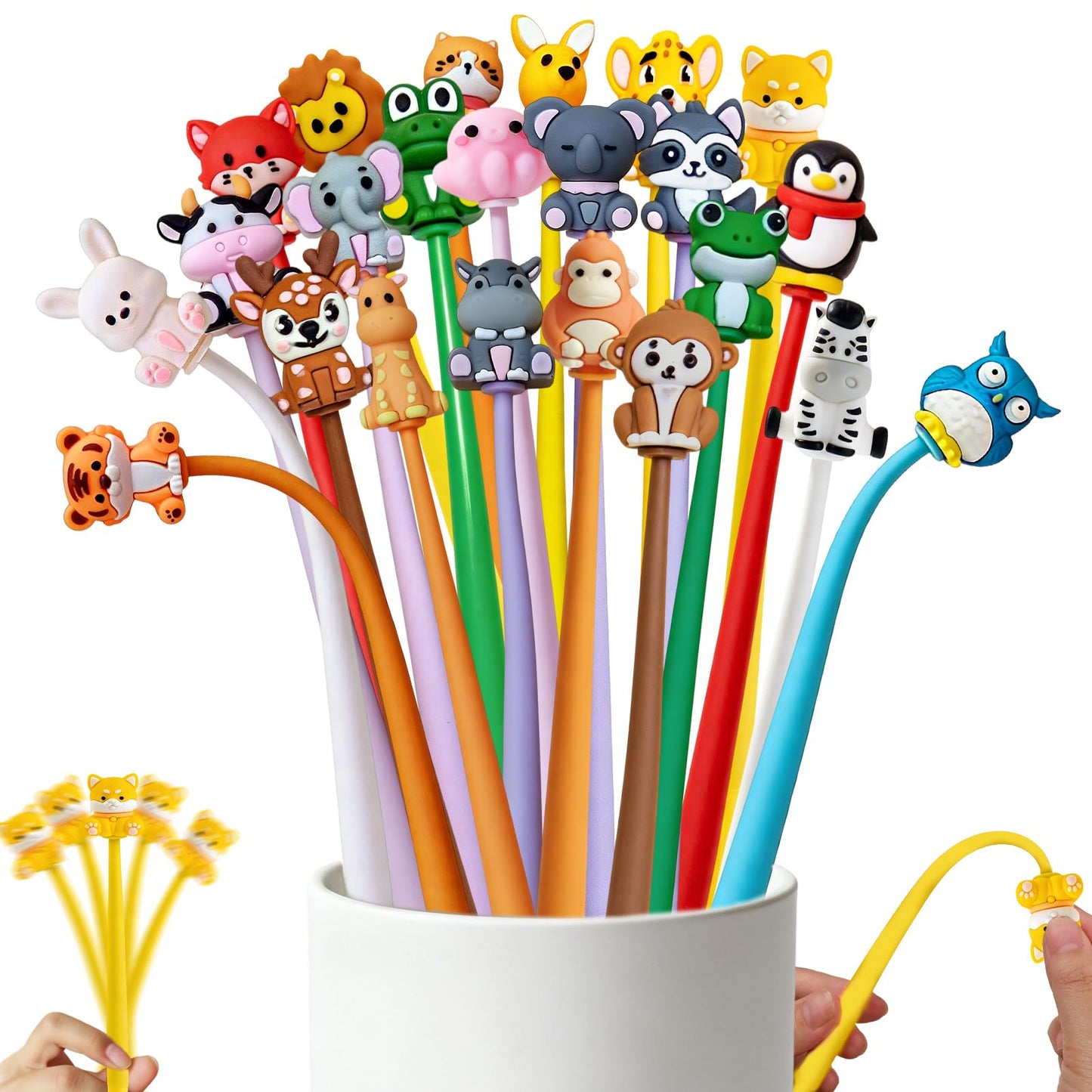 Zhirlyn Animal Pens Cute Pens End of Year Student Gifts from Teacher Assorted Fun Gel Ink Pen for Birthdays, Classroom Prizes, School, Office Supplies (Animal, 24)