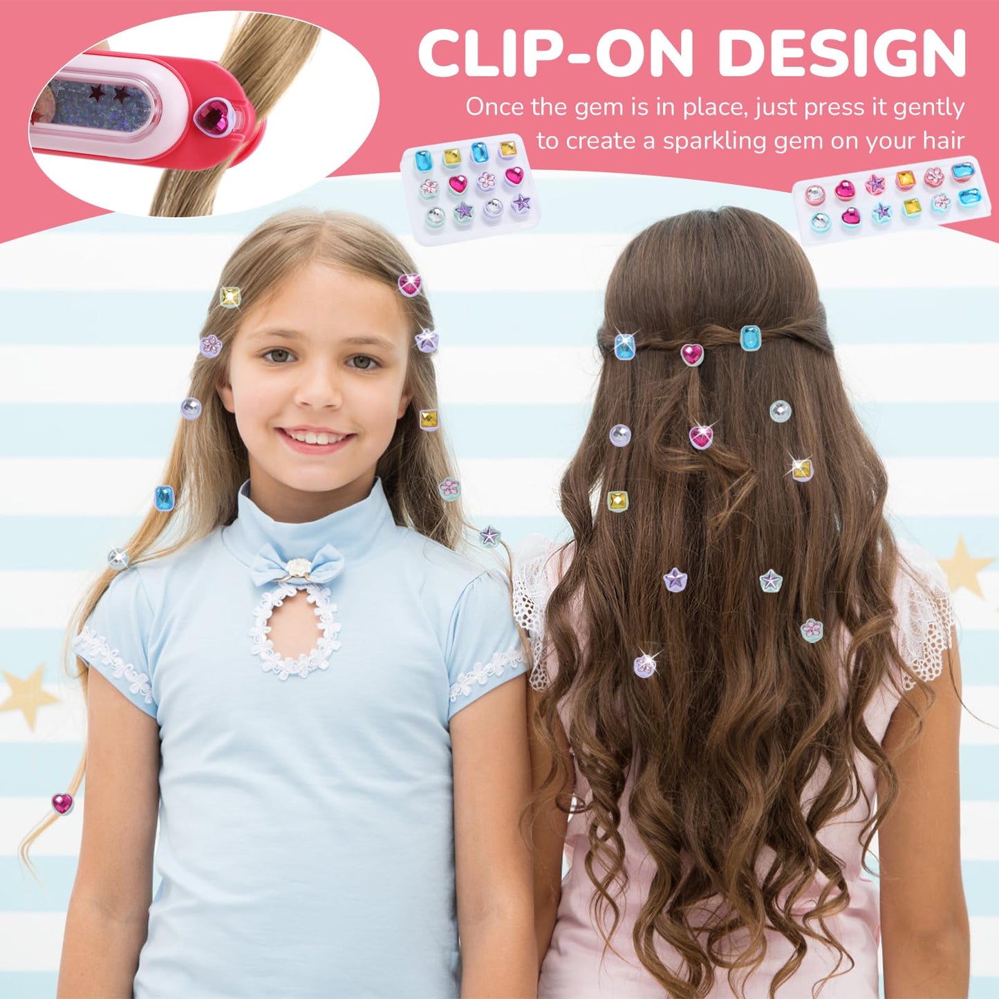 stochastic box Hair Jewels Stamper Kit,Hair Styling Tool with 24 Reusable Shining Diamonds,Hair Gem Stamper Creative DIY Hair Art Crafts for Girls
