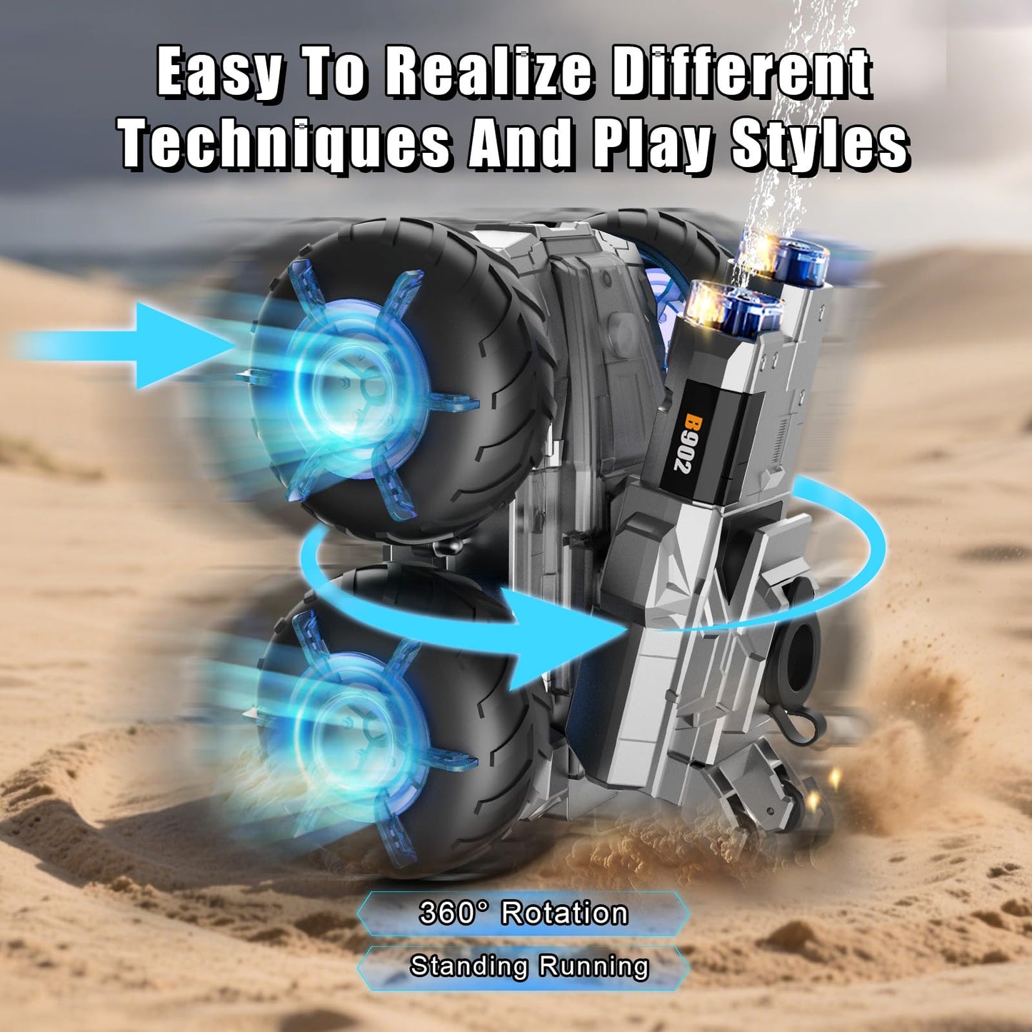 ZHYLLO 3-in-1 Remote Control Car RC Boat & Water Gun Amphibious Remote Control Car 4WD All-Terrain RC Cars Gesture Sensing Rc Stunt Car RC Trucks Toys Birthday Gifts for 8 9 10 11 12 Year Old Boys